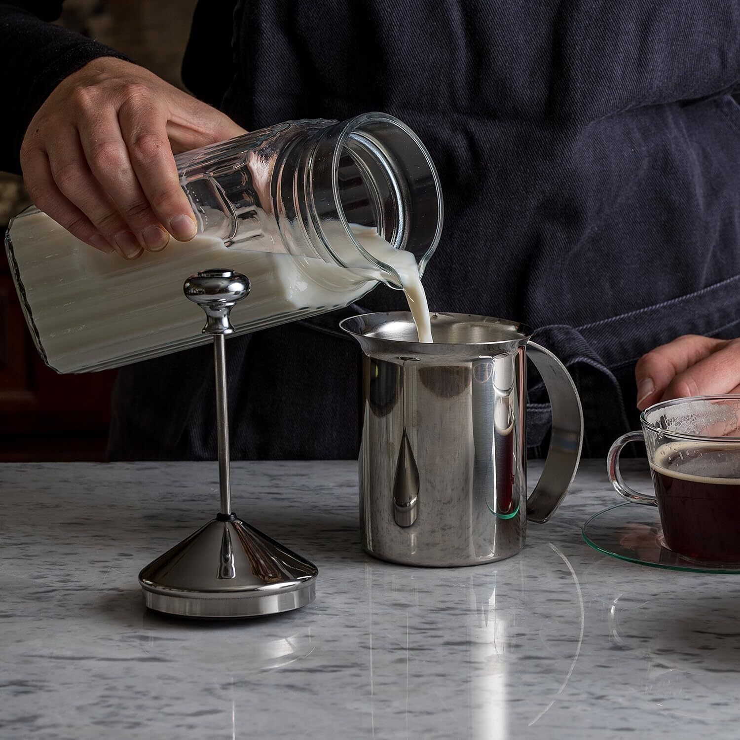 sajag Stainless Steel Milk Frother, for Hot and Cold Coffee, Coffee Foam Maker 3 Cups Coffee Maker-picture-12
