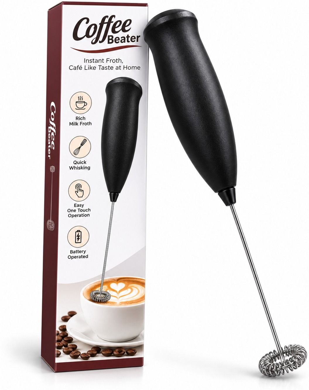 hipoo Battery Operated Coffee Beater Handheld Milk Frother for Coffee and Drinks Personal Coffee Maker-picture-36