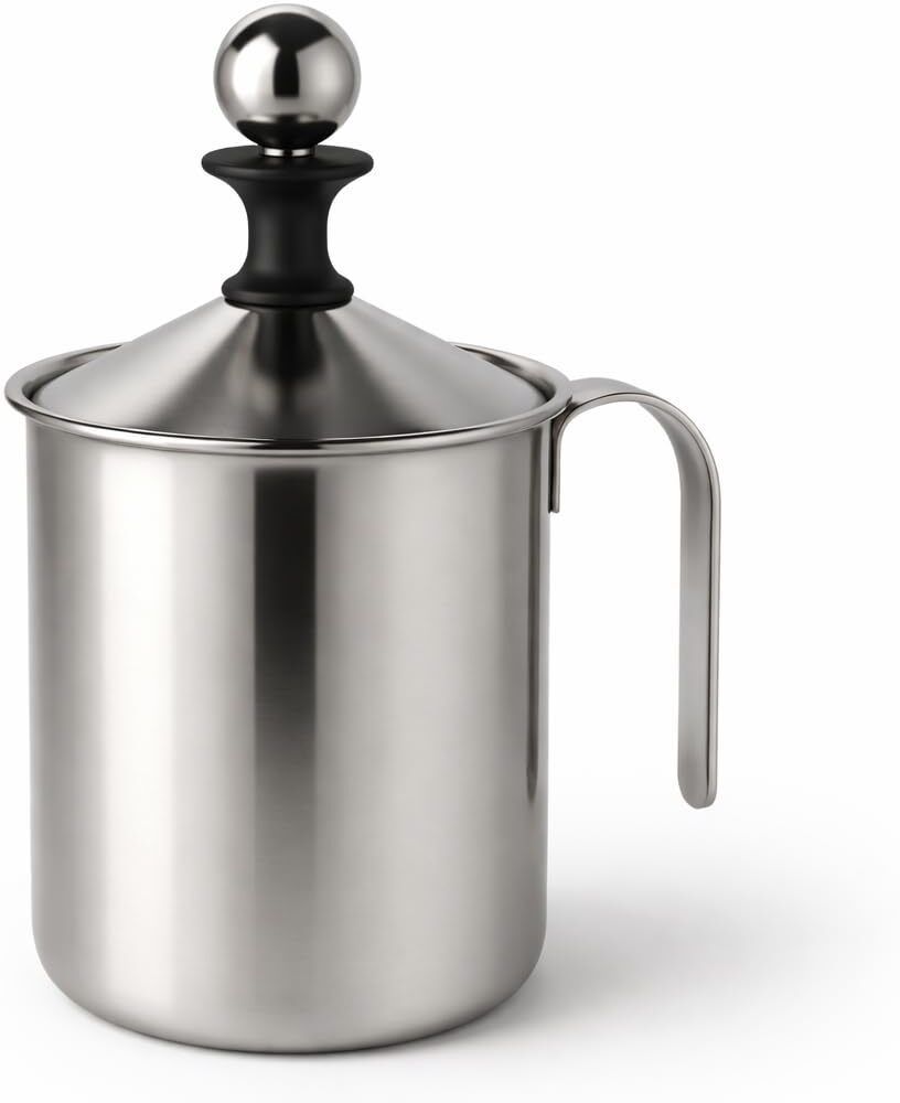 7seas Stainless Steel Milk Frother 400ml Manual Hand Pump Milk Foamer with Mesh Filter 3 Cups Coffee Maker-picture-27