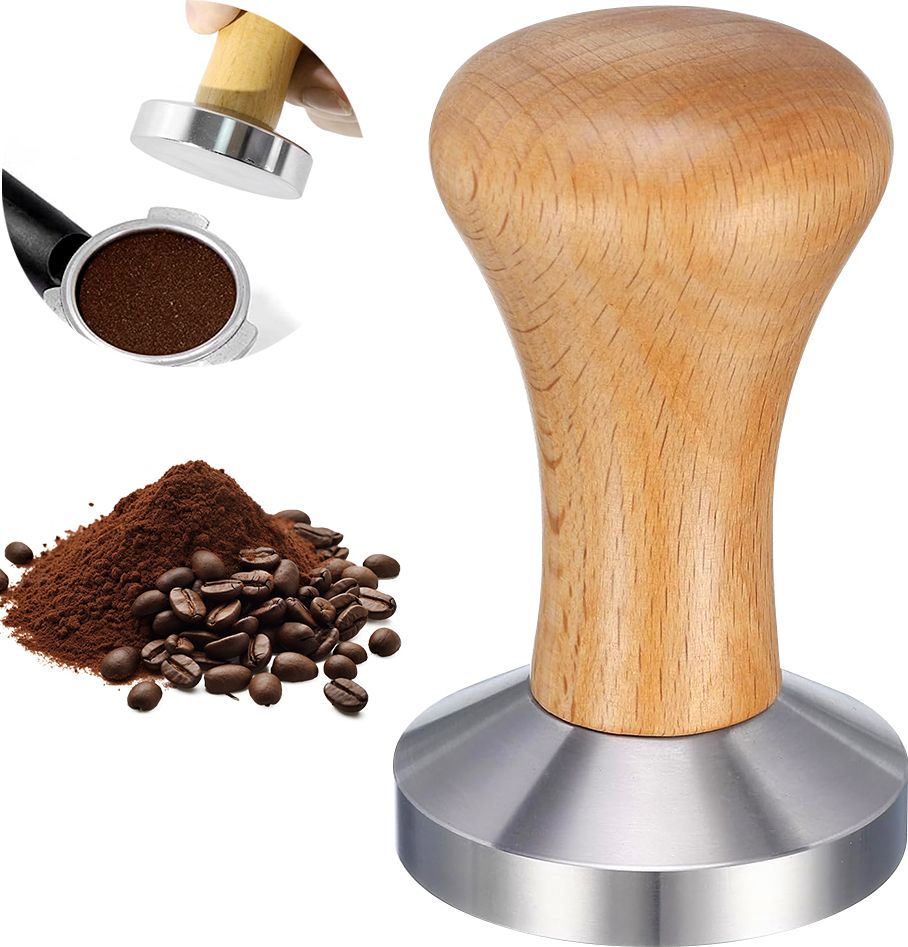 Stainless Steel Espresso Tamper with Elegant Wooden Handle Indian Coffee Filter