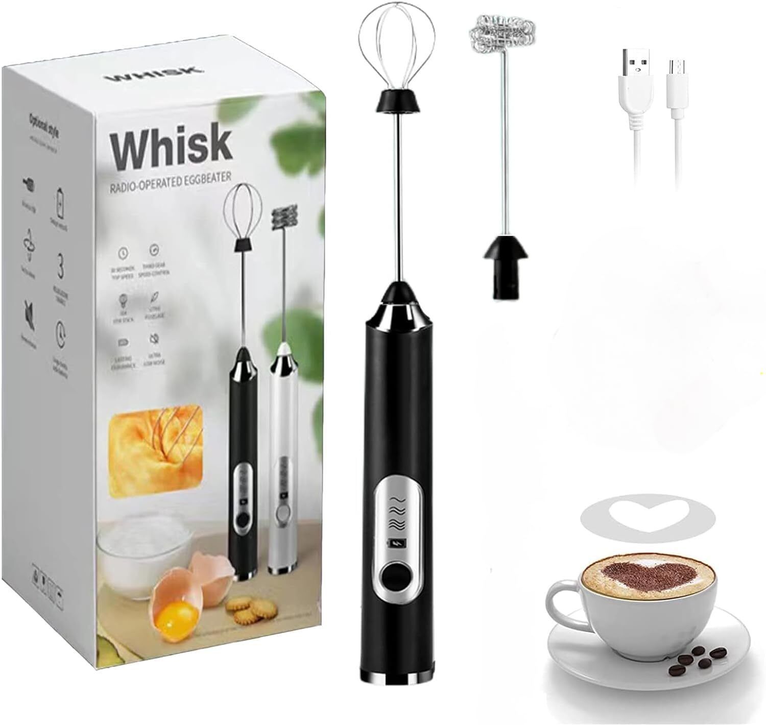 Milk Frother Handheld USB, Rechargeable Electric Coffee Beater Personal Coffee Maker