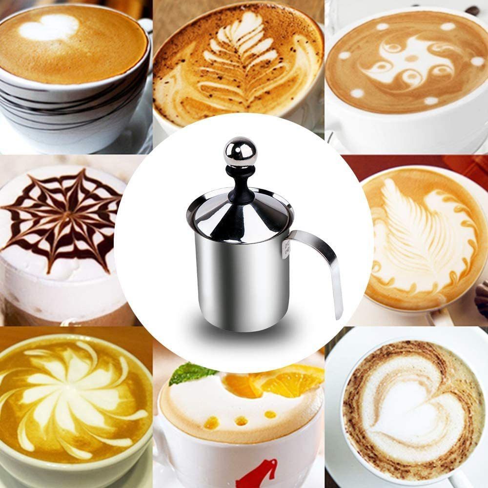 800 ML Stainless Steel Manual Milk Frother, Double Mesh Coffee Cappuccino Foamer Coffee Maker-image-24