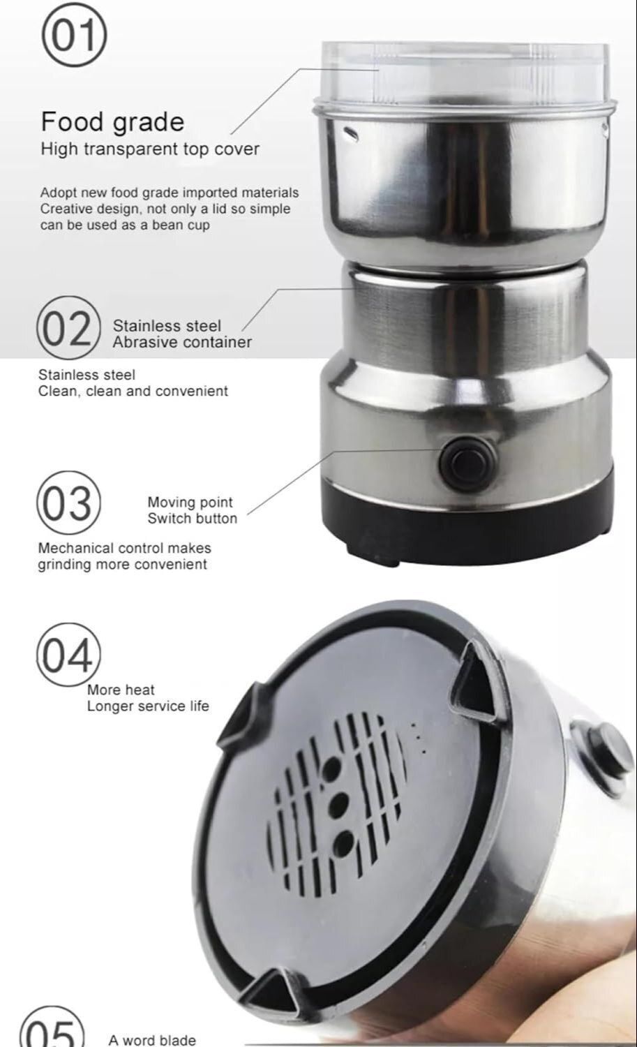 radhe Electric Dry Grinder Stainless Steel Spice Coffee Bean Masala Powder Maker Personal Coffee Maker-picture-27
