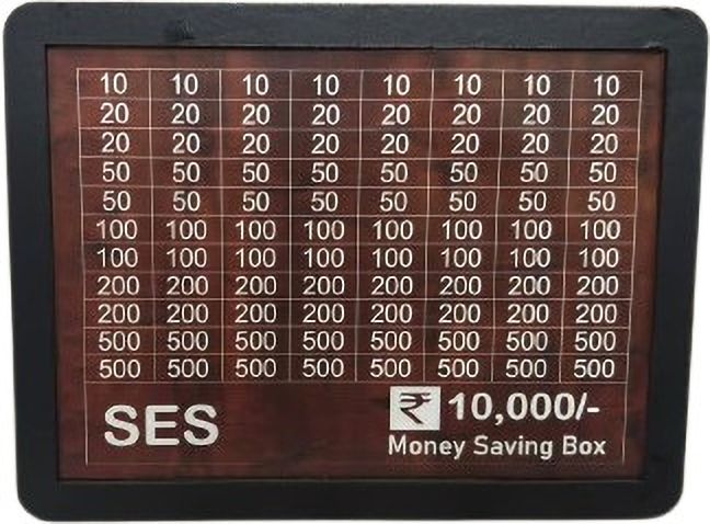10K Piggy Bank, Money Bank Savings Plan Wooden Money Box with Counter Rs 10,000 Coin Bank