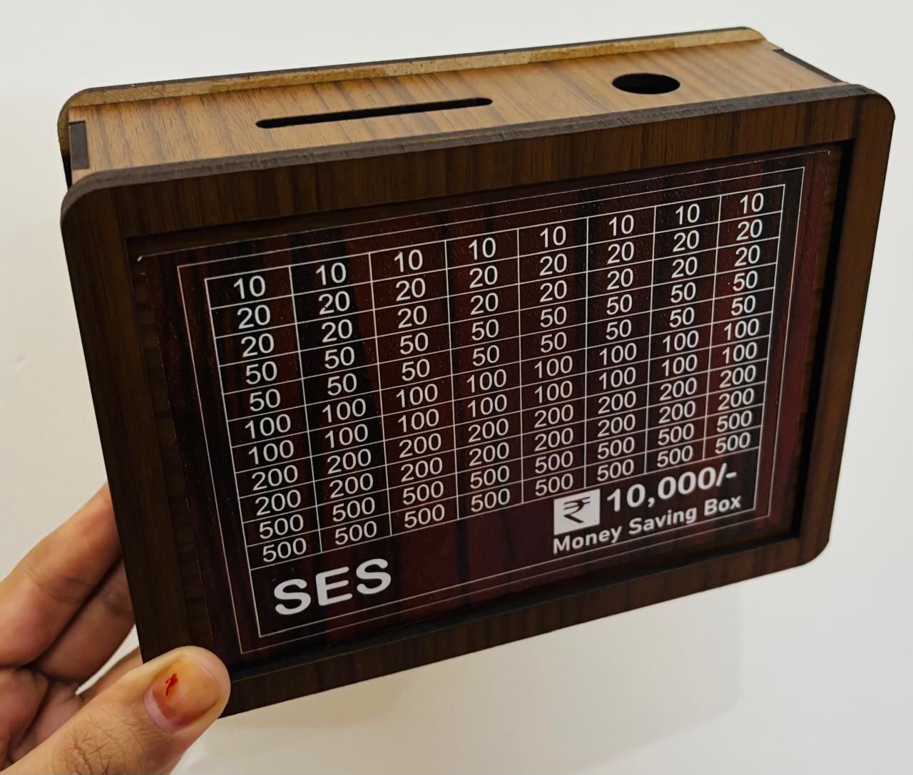 10K Piggy Bank, Money Bank Savings Plan Wooden Money Box with Counter Rs 10000 Coin Bank-image-10