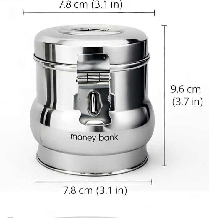 Stainless Steel Piggy Bank Gullak Coin Box for Saving Money Round Shape set of 1 Coin Bank-image-41