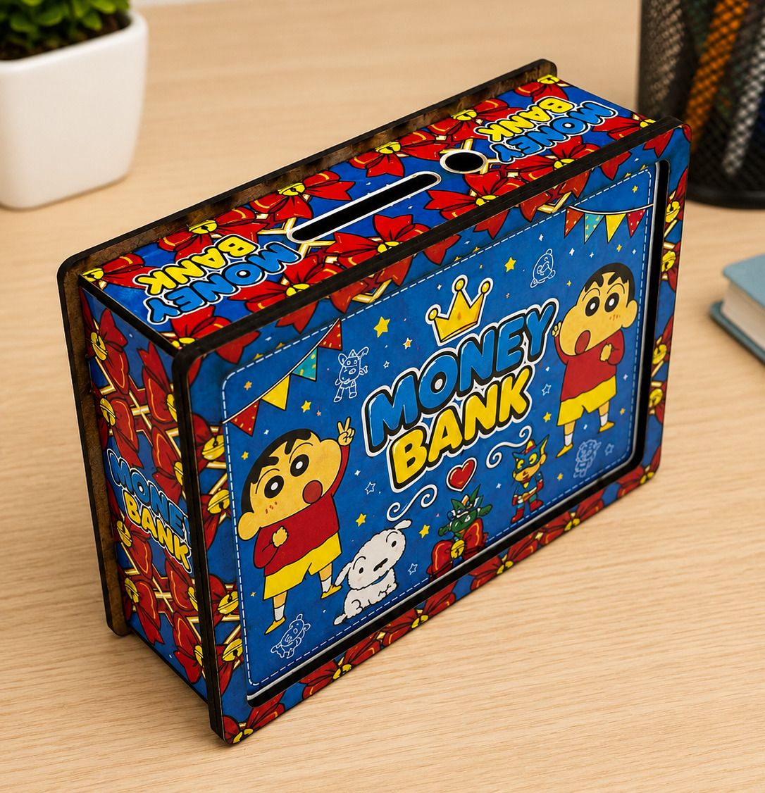 Shinchan Printed Money Saving Box Saving Challenge Box | Wooden Money Saver Box Coin Bank-image-21