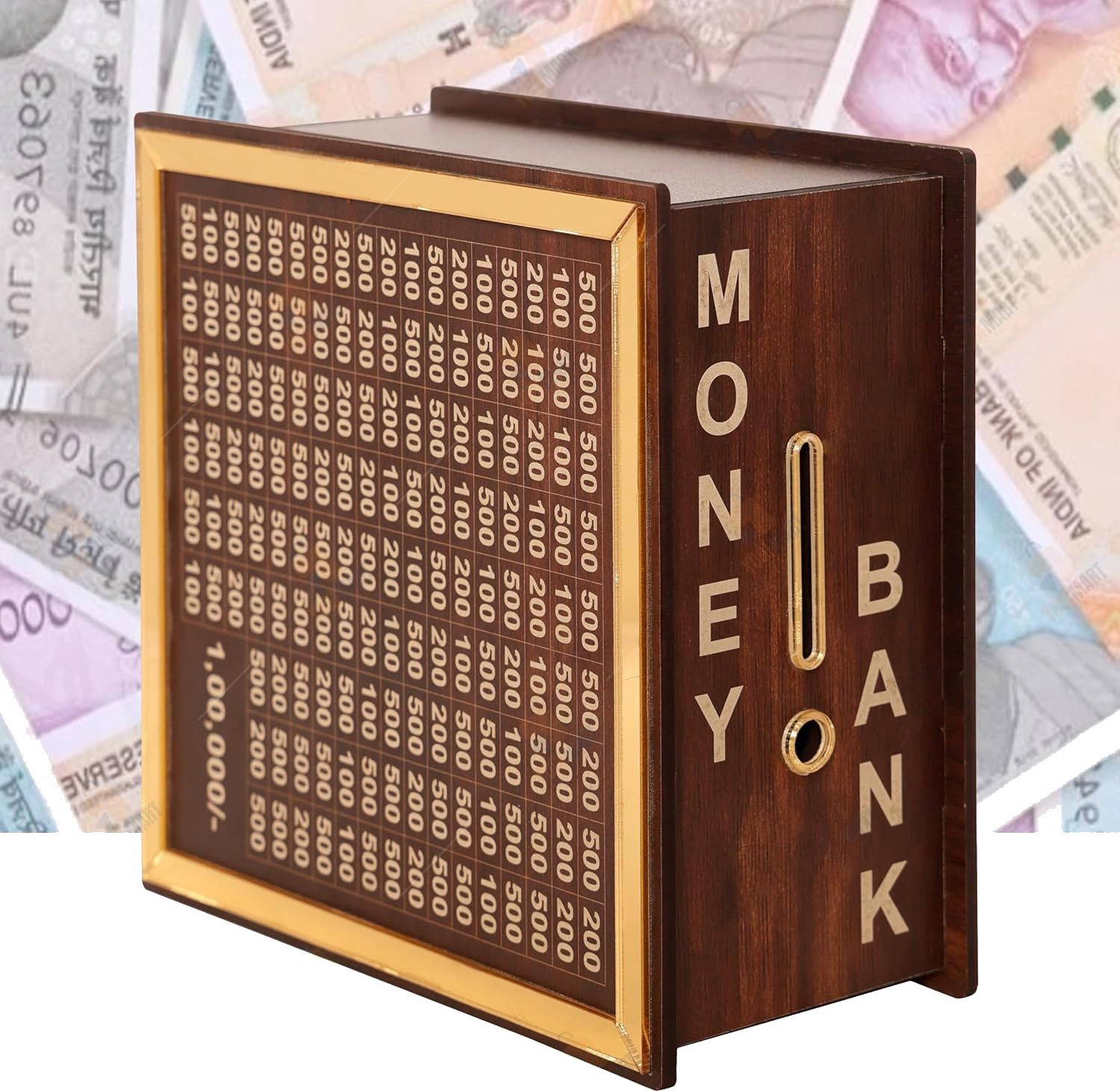 Wooden Money Saving Box Golden | Cash Saver Money Box with Counting Target Coin Bank-image-44