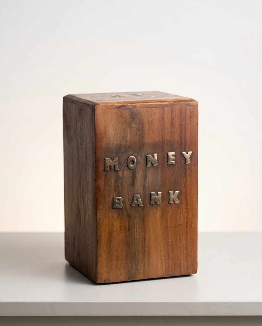 global true Wooden Money Bank Handcrafted Cubic Size Large Piggy Bank Coin Bank-picture-1