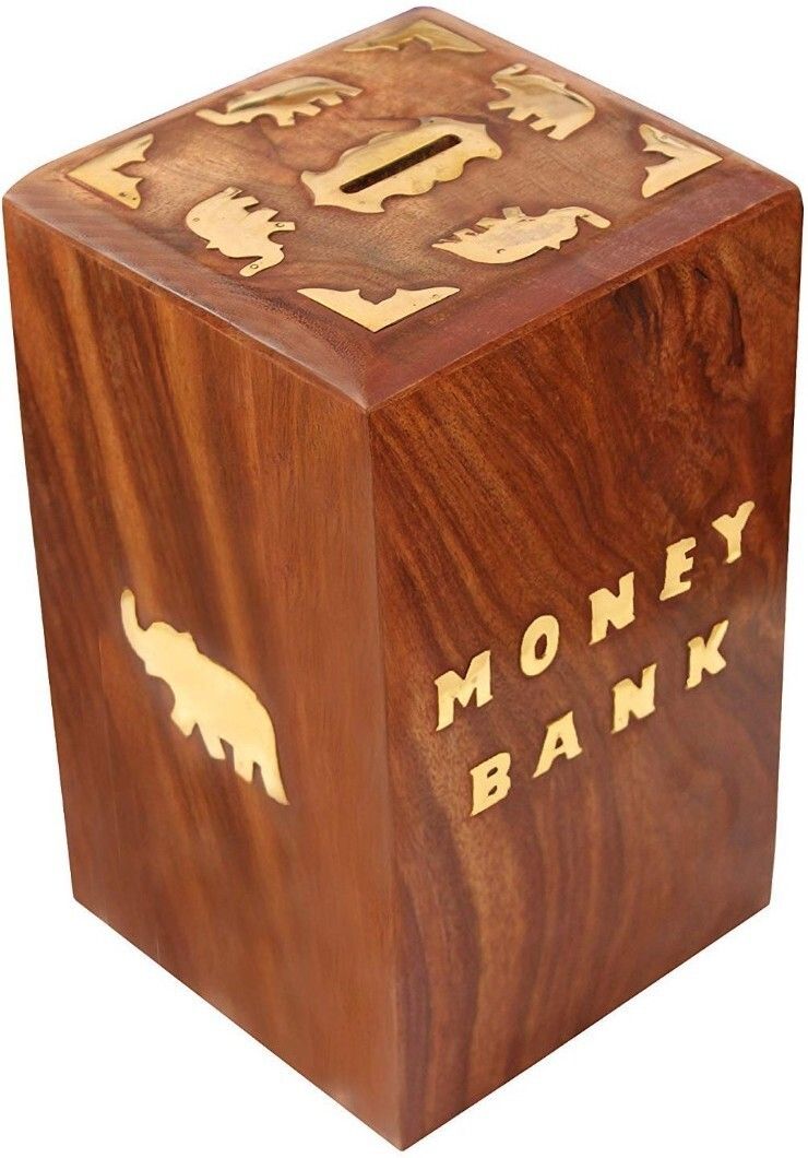 Handcrafted Wooden Money Bank - Coin Saving Box - Piggy Bank - Gifts for Kids, Girls, Boys & Adults (1) Coin Bank
