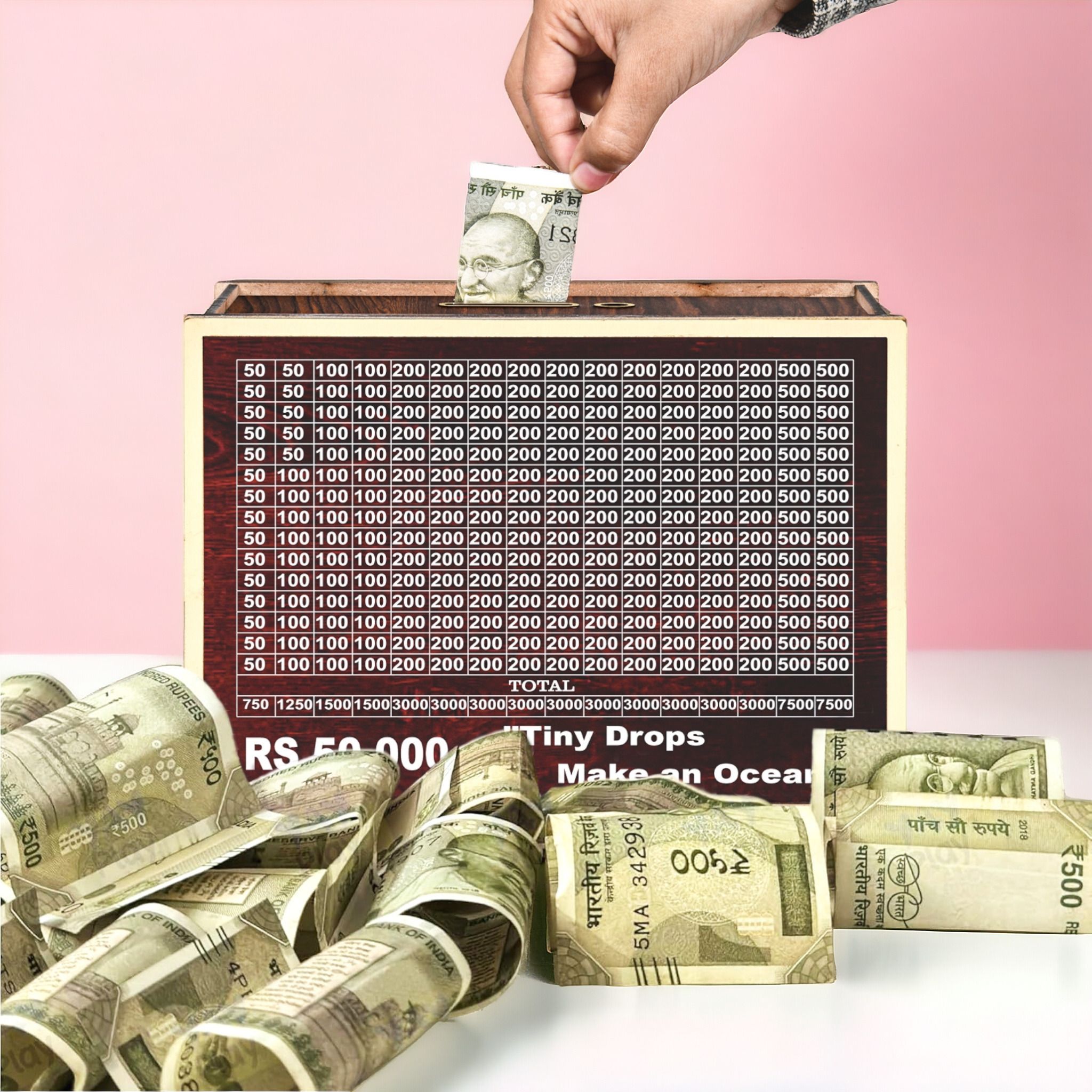 Wooden Money Saving Box | Piggy Bank | Savings Challenge Box | 50,000 Goal" Coin Bank