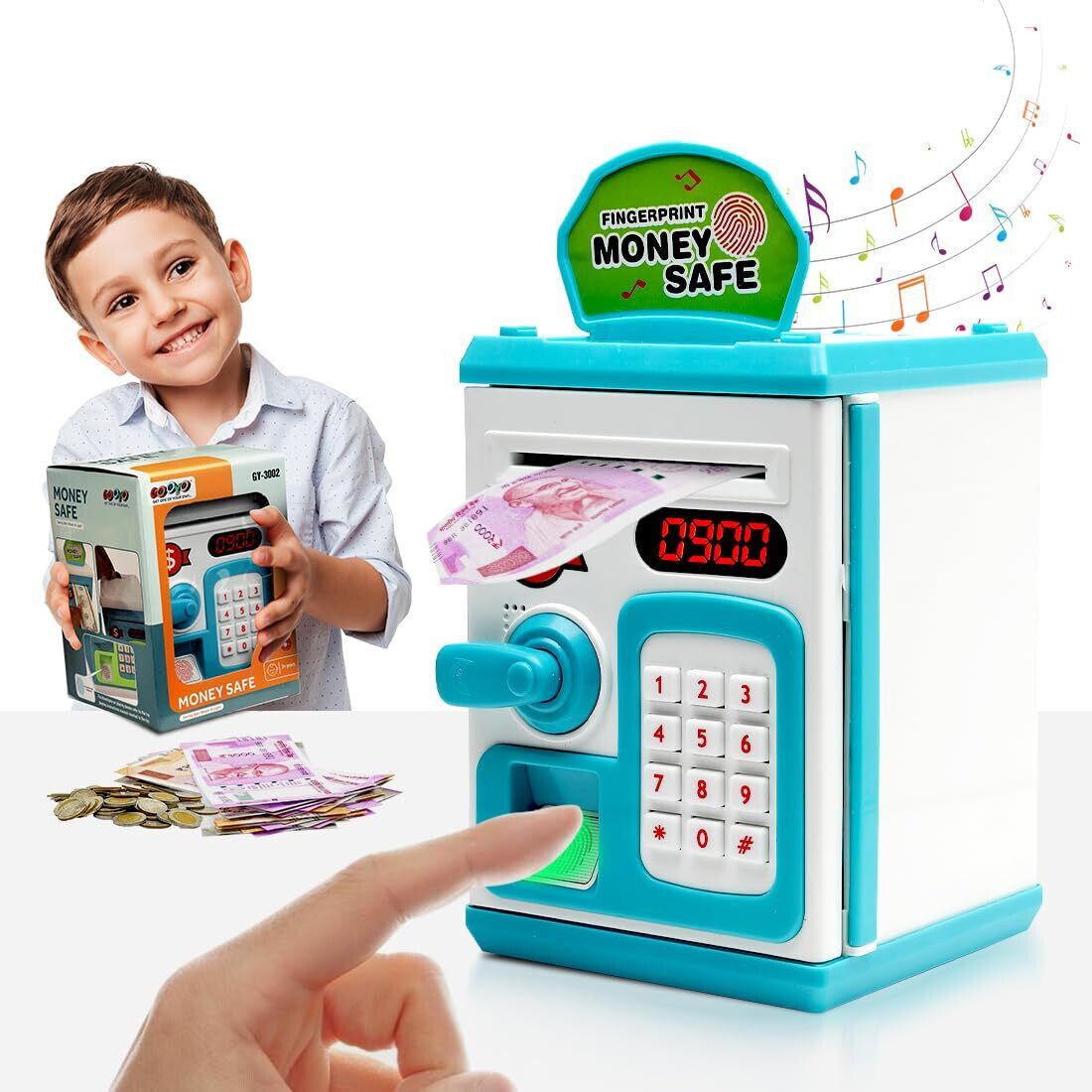 Money Saving Locker with Password & Finger Print Lock with Sound Piggy Bank Coin Bank-image-29