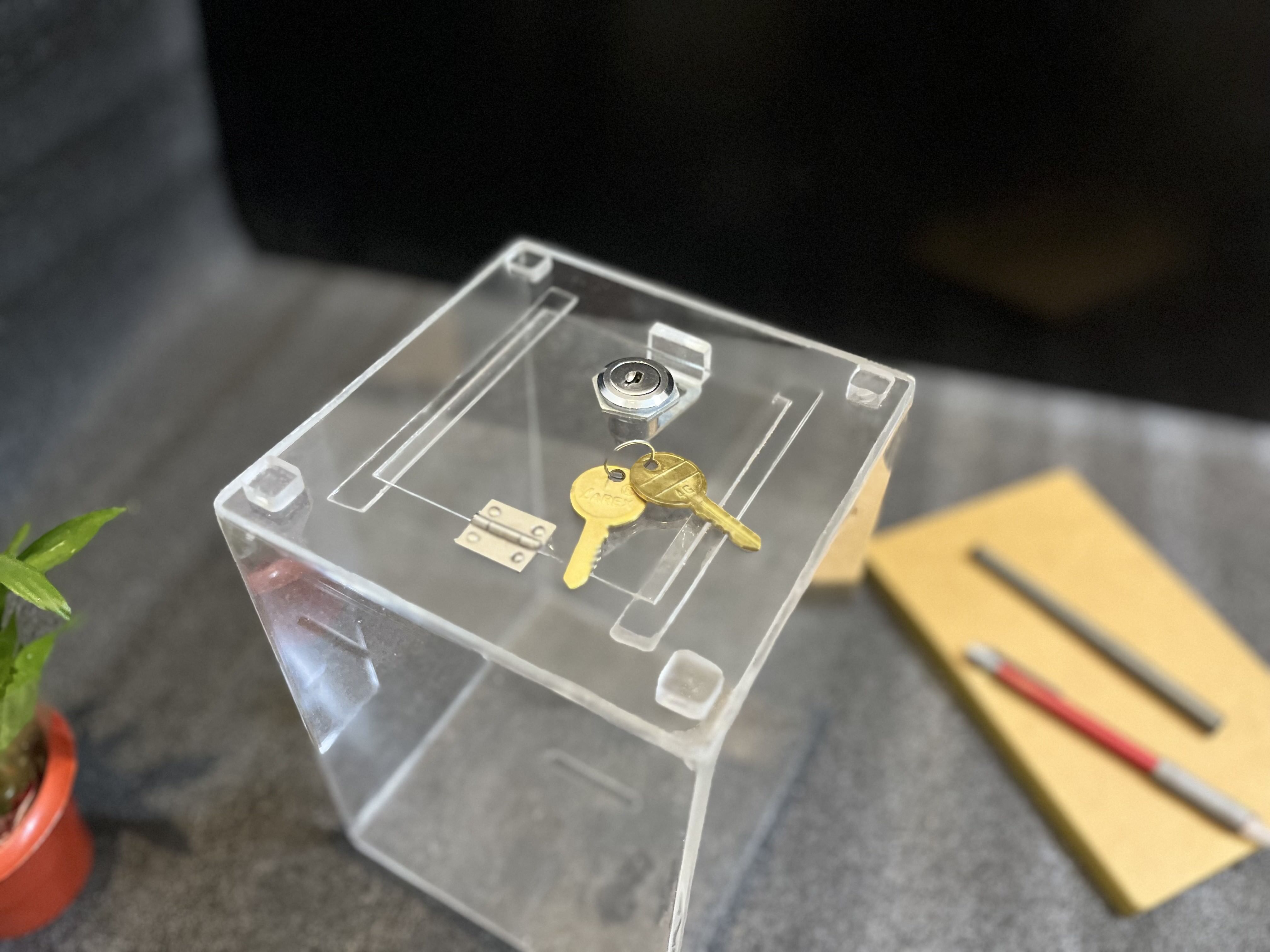 Transparent Acrylic Donation Box, Dan Petra,Drop Box with Lock Facility (5x5x7) Coin Bank-image-45