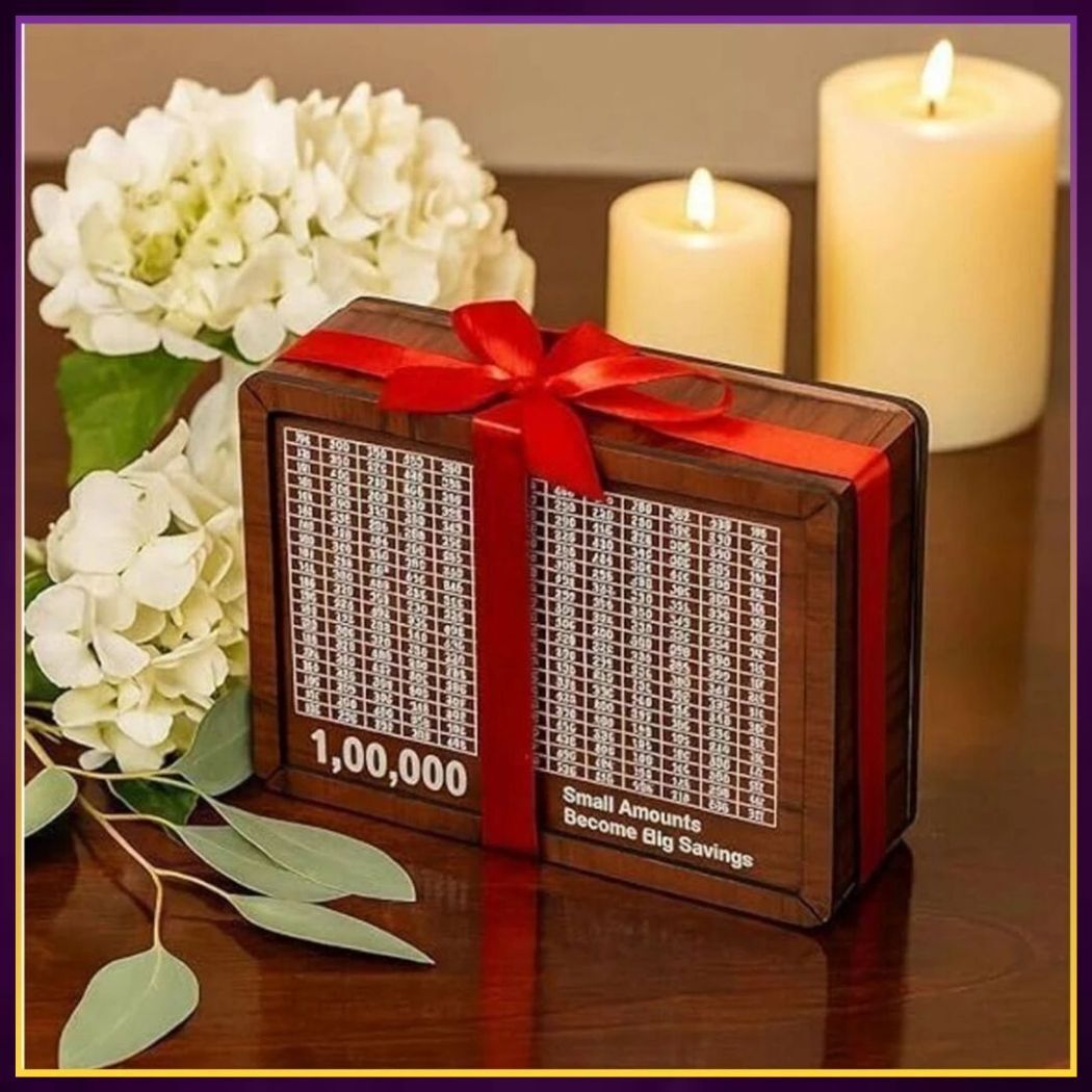 tll naturals Wooden Cash Deposit Box with Savings Challenge Design Coin Bank-picture-2