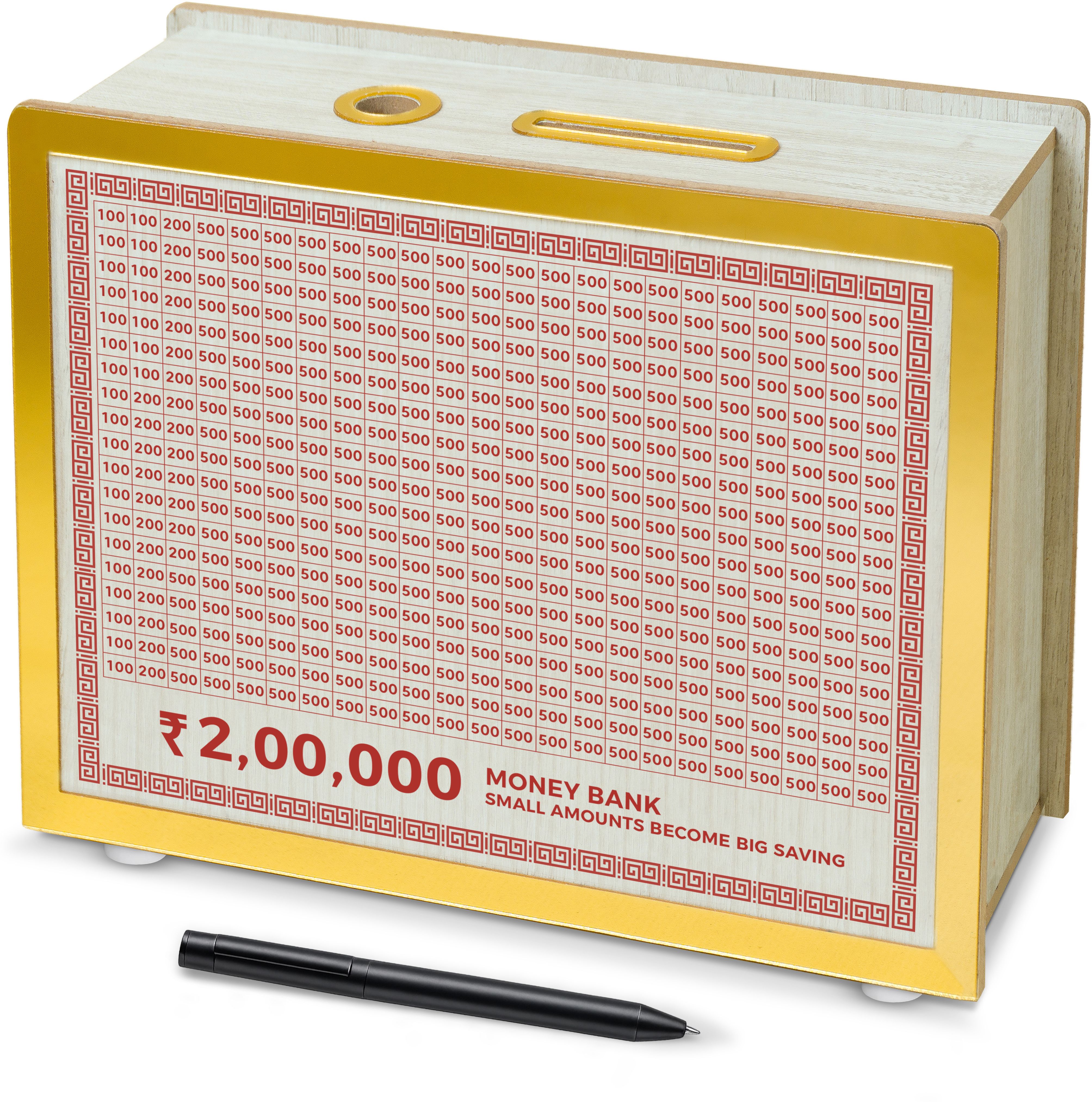 Wooden Money Bank with Marker | Laminated 2 Lakh Savings Box for Kids & Adults Coin Bank-image-8