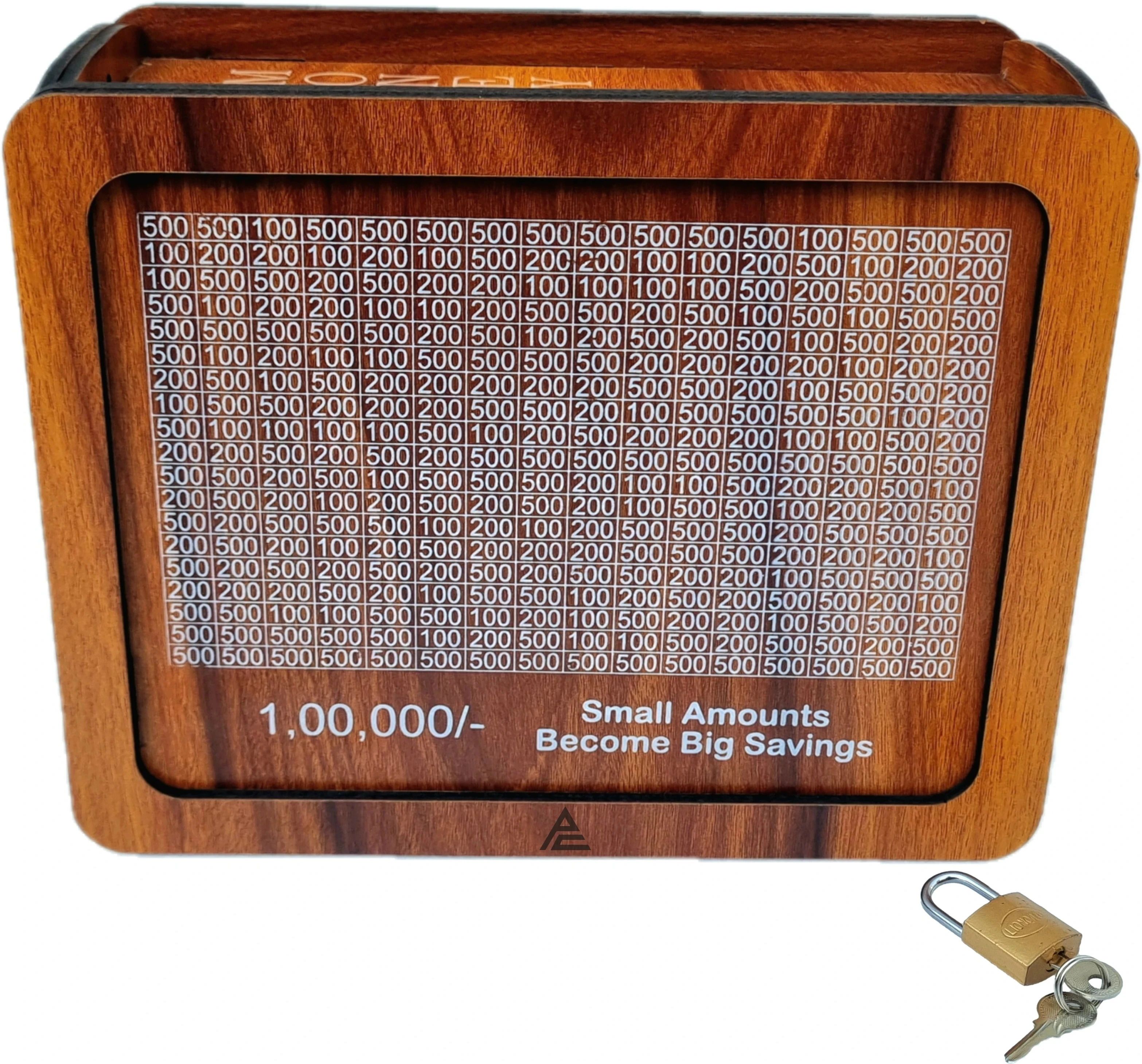 decorize Wooden Money Bank with Lock, Square Shape Piggy Bank 5X5 Inch for Kids & Adults Coin Bank-picture-24