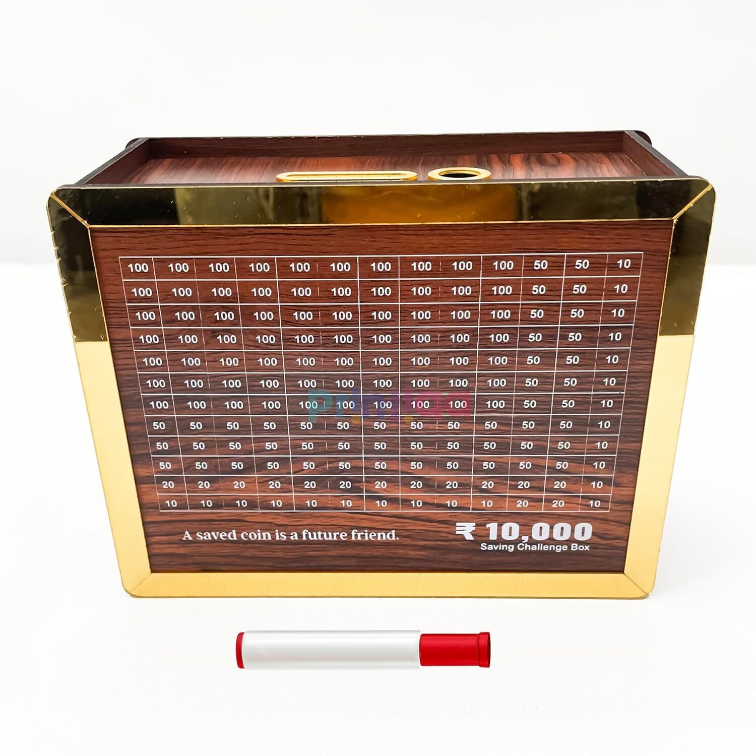 printiaa Wooden Money Saving Box |10,000 Target Coin Bank | Piggy Bank (Brown) Coin Bank-picture-33