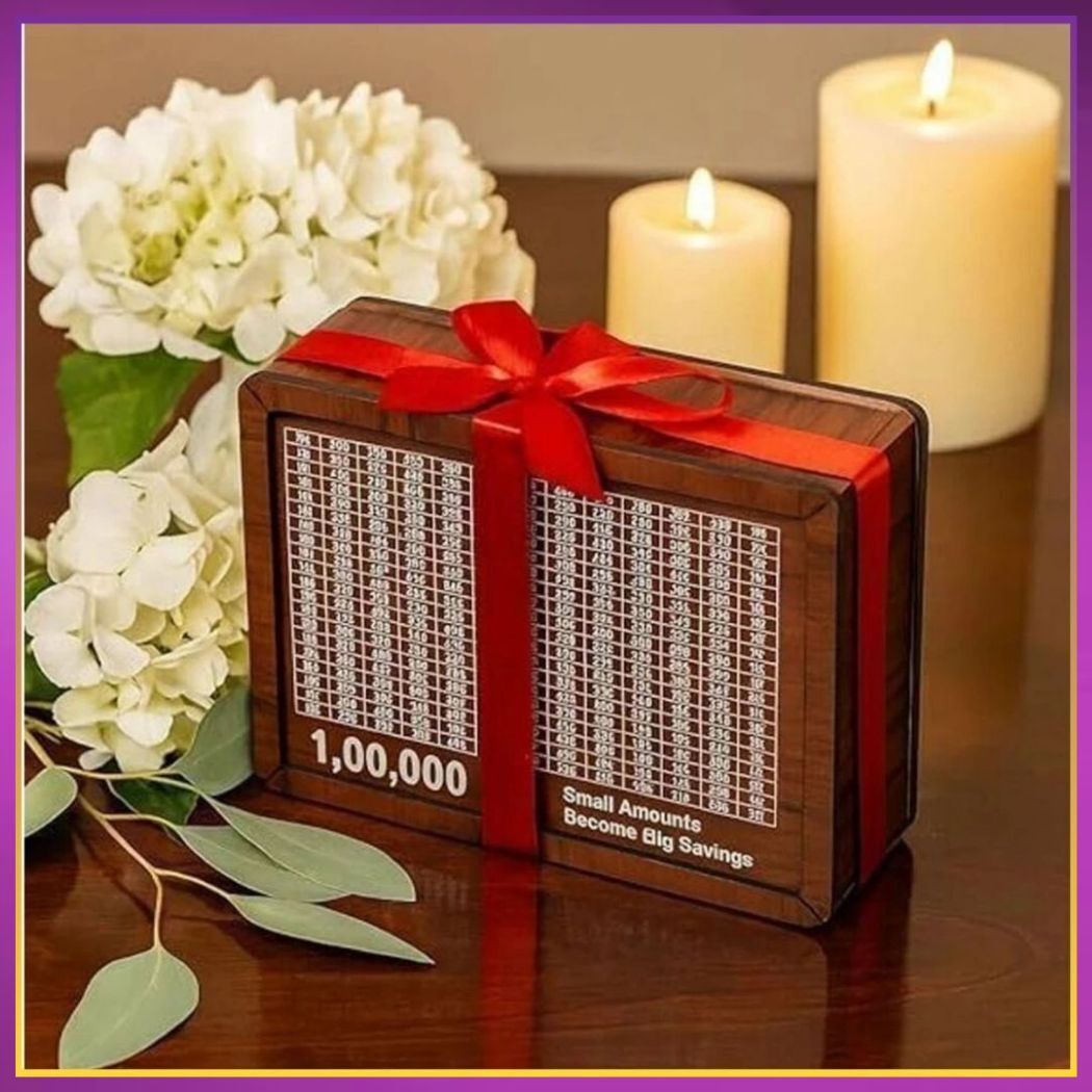 tll naturals Wooden Money Saving Challenge Box 100000 Saving Tracker Piggy Bank Coin Bank-picture-1