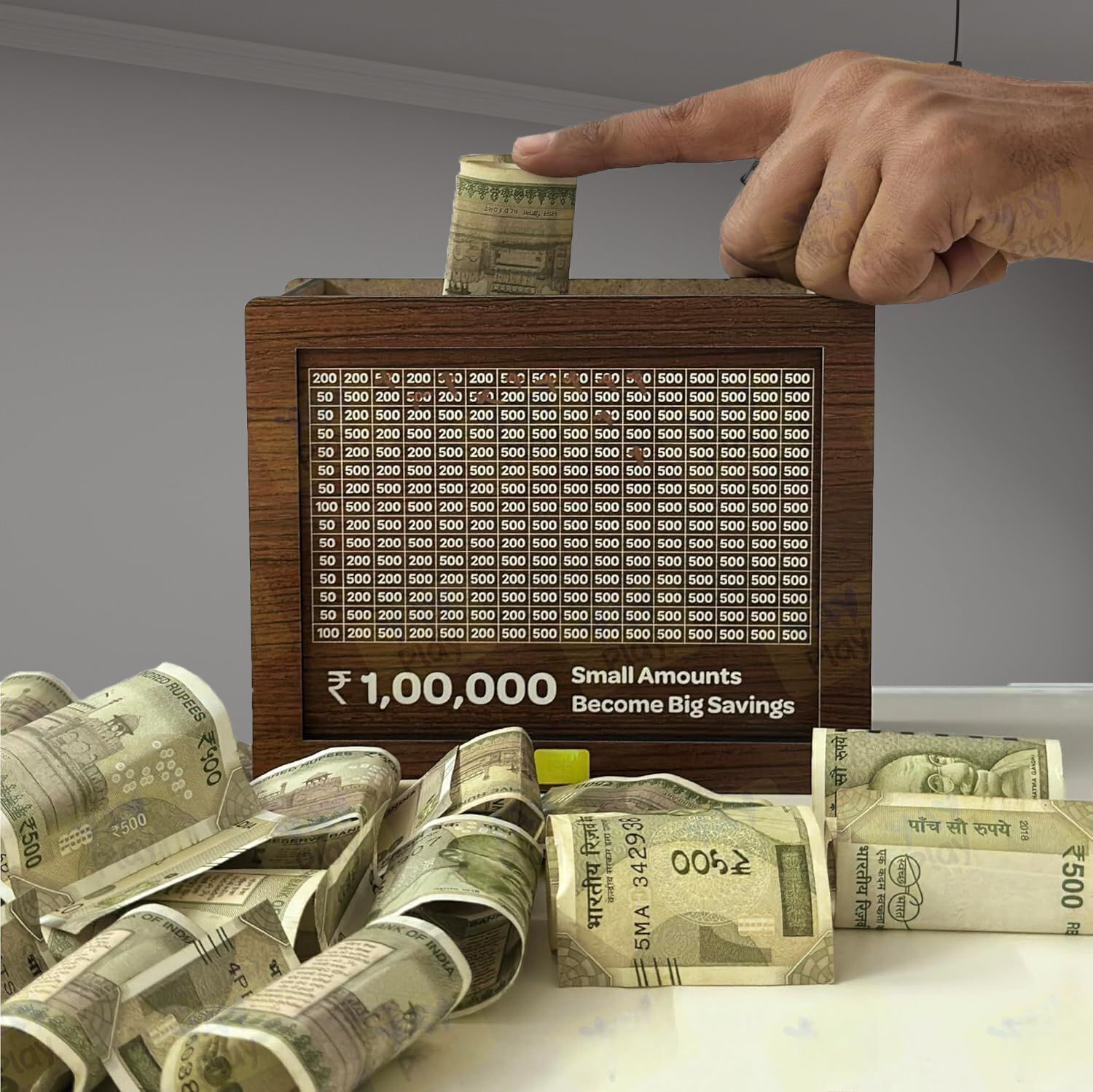 Count-marked wooden money-saving container Coin Bank-image-36
