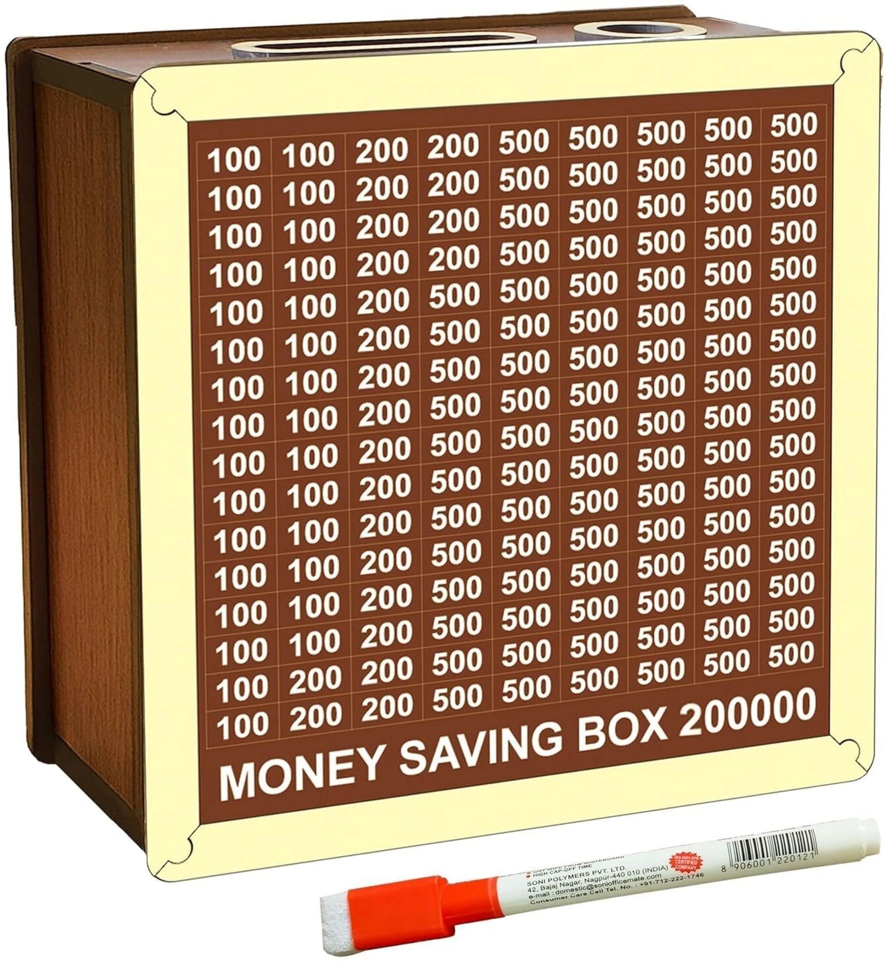 Money Saving Box and Wooden Bank with Big Size Piggy Bank 2 Lakh With Marker Pen Coin Bank-image-30