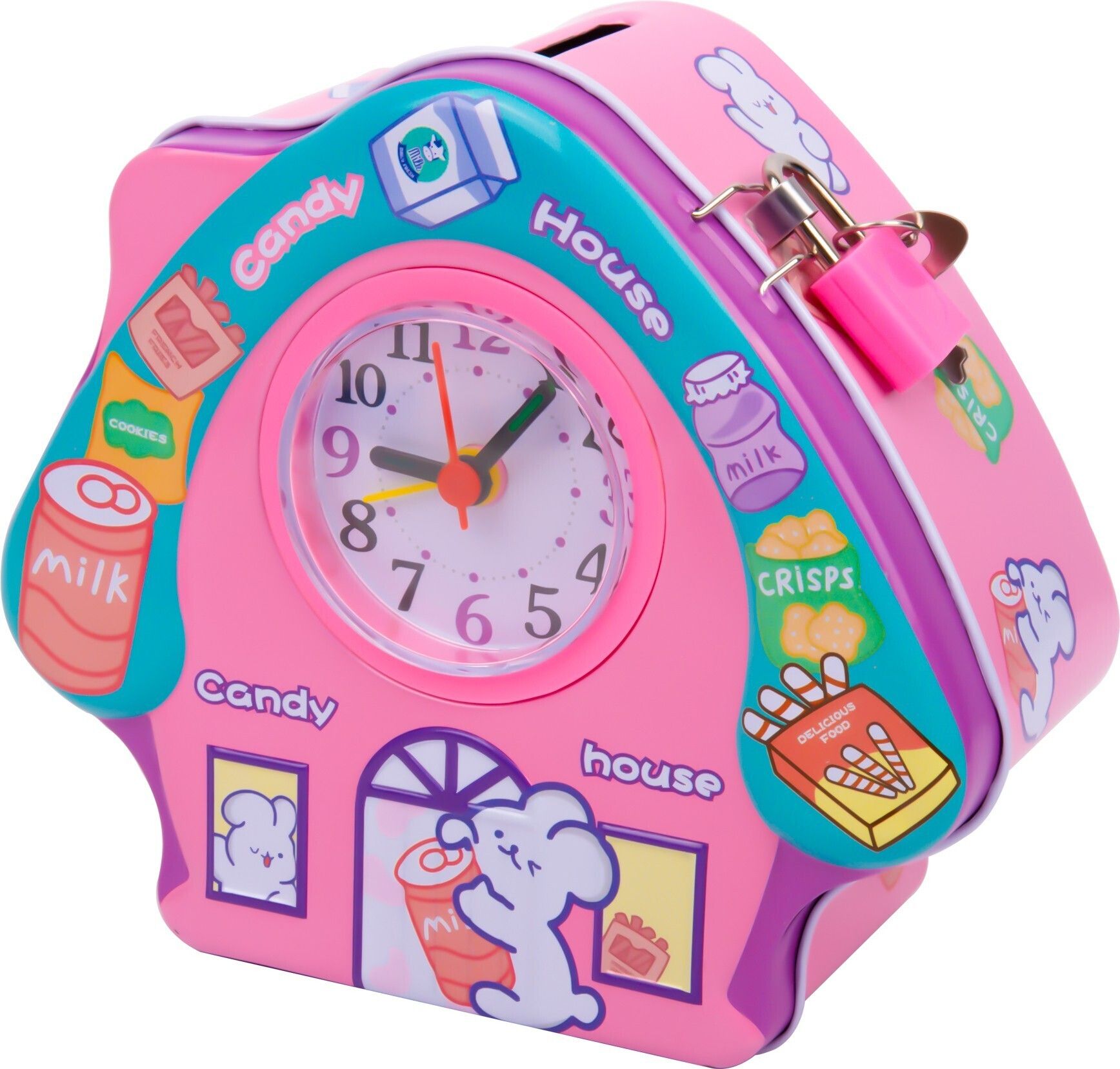 Cute Attractive House Piggy Bank with Battery Operated Clock, Security Lock & Keys for Kids Money Saving Storage Coin Collector Box for Kids Coin Bank-image-10