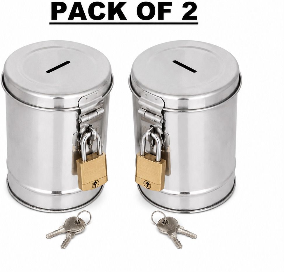 livox Stainless Steel Money Saving Piggy Bank with Lock & Key pack of 2 Coin Bank-picture-23