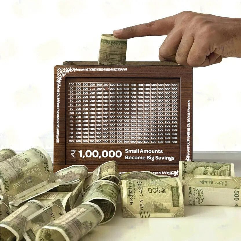 Wooden Money Saving Box | Cash Saver Money Box with Counting Target RS-1L Coin Bank-image-42