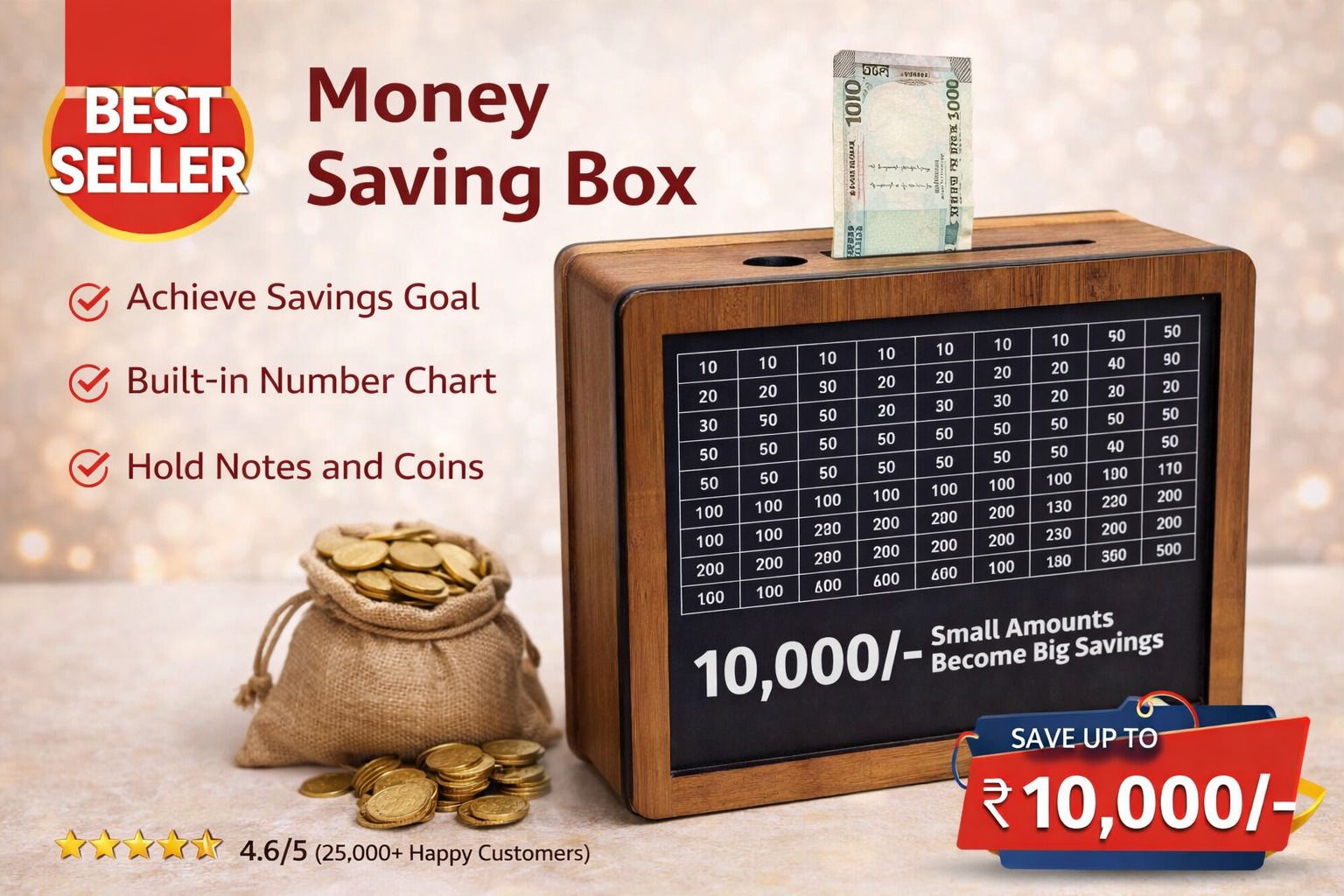 10k Wooden Money Saving Box /Piggy Bank/ Gulak|for Kids & Adults (10,000) Coin Bank-image-39