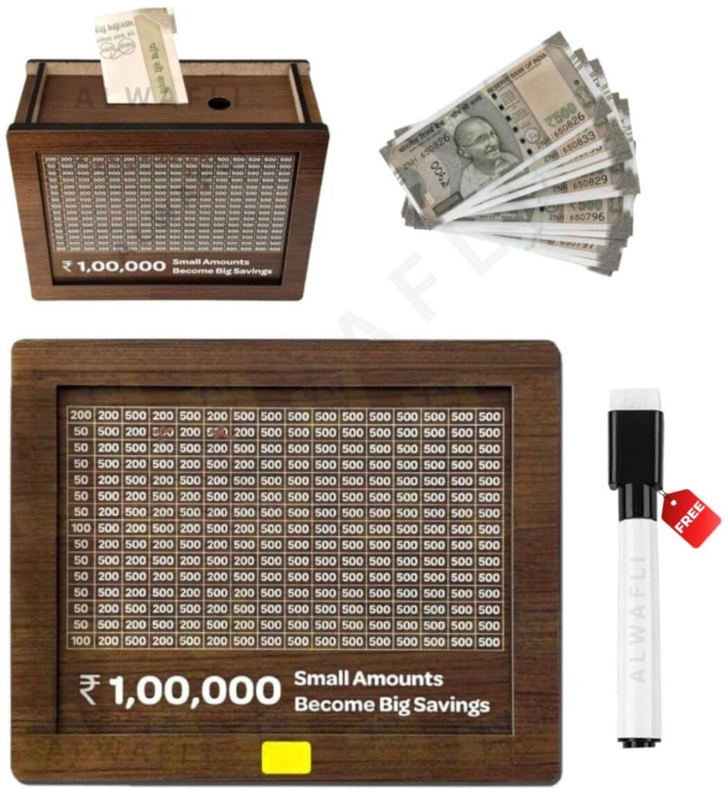 Wooden Money Saving Box | Cash Saver Money Box with Counting Target Coin Bank. Coin Bank-image-34