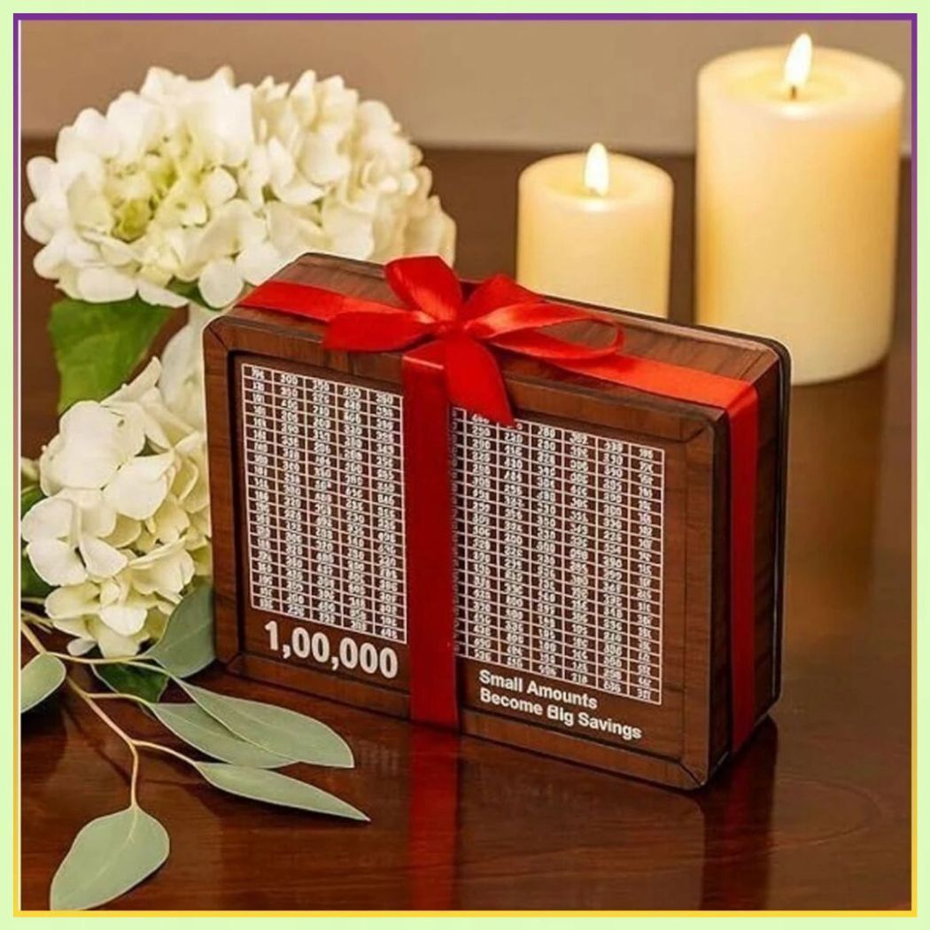 tll naturals Wooden Piggy Bank Savings Challenge Gift Box Coin Bank-picture-3