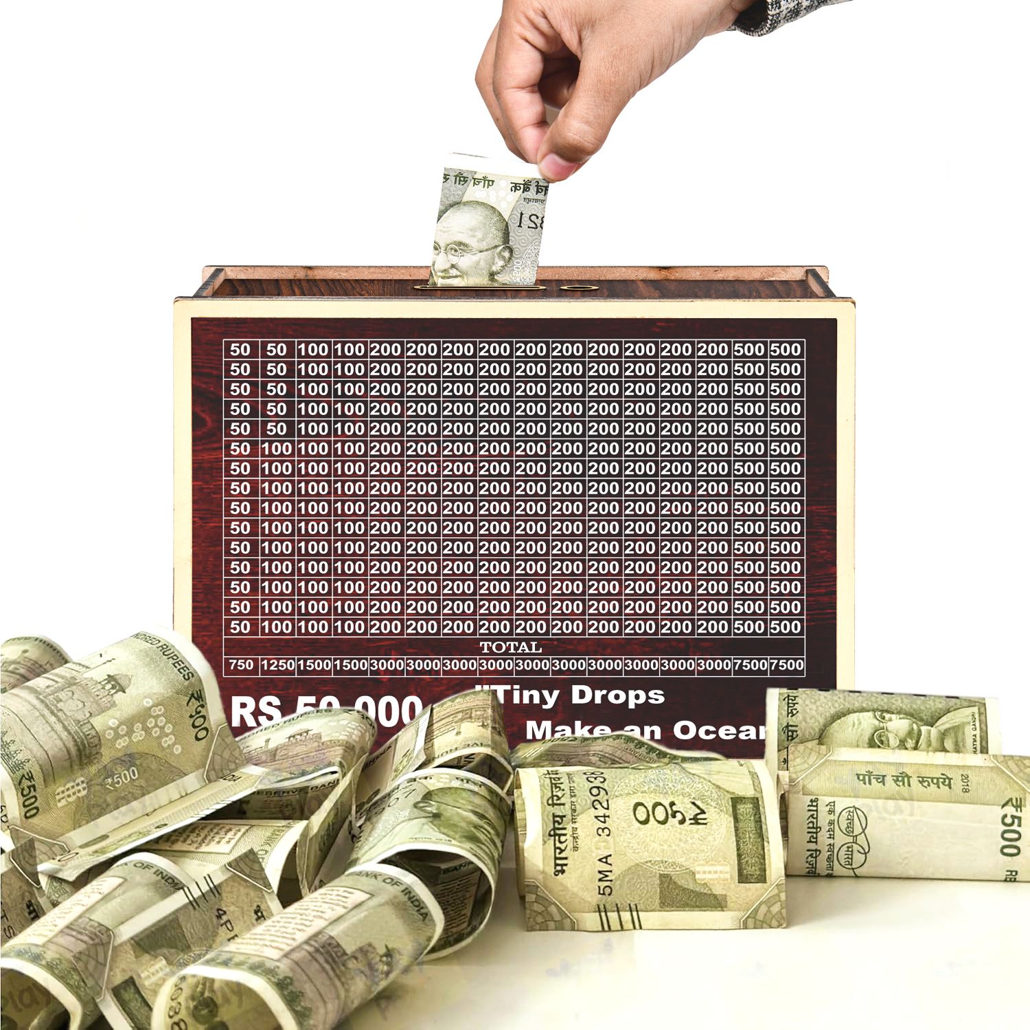 Wooden Money Saving Box | Cash Saver with Counting Target (?50,000) Coin Bank