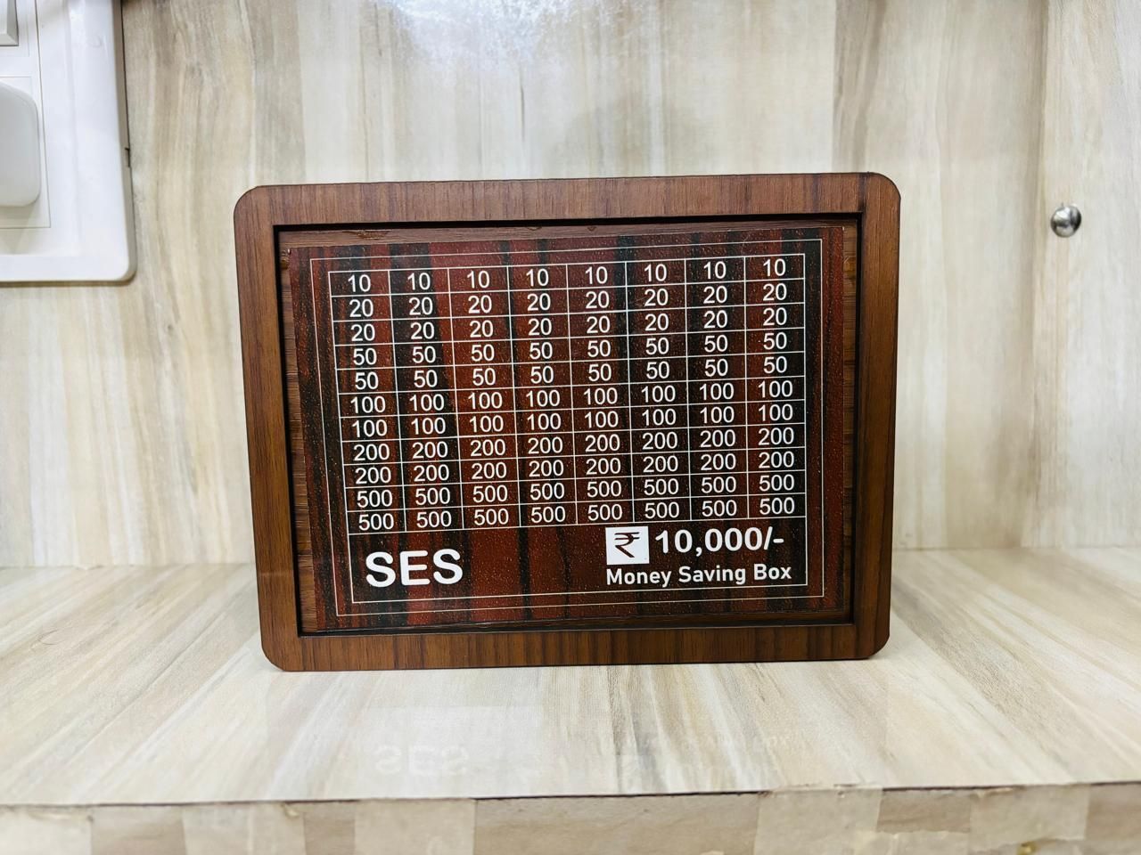 10K Piggy Bank, Money Bank Savings Plan Wooden Money Box with Counter Rs 10000 Coin Bank