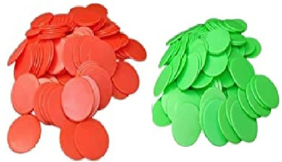 RED & GREEN PLASTIC ROUND SHAPE PLAIN TOKEN COIN CHIPS FOR BOARD GAMES 200 COINS Coin Bank-image-16