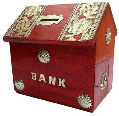 Beautiful Wooden Antique Shape Wooden money bank for kids Coin Bank (Red) Coin Bank (Red) Coin Bank-image-29