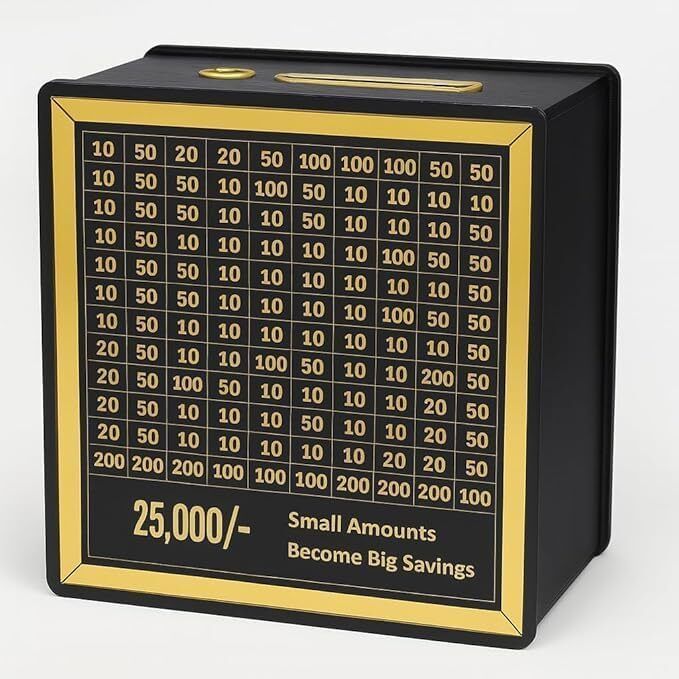 ₹25,000Savings Challenge Wooden Money Bank Daily Money Saving Box Coin & Cash Coin Bank-image-19