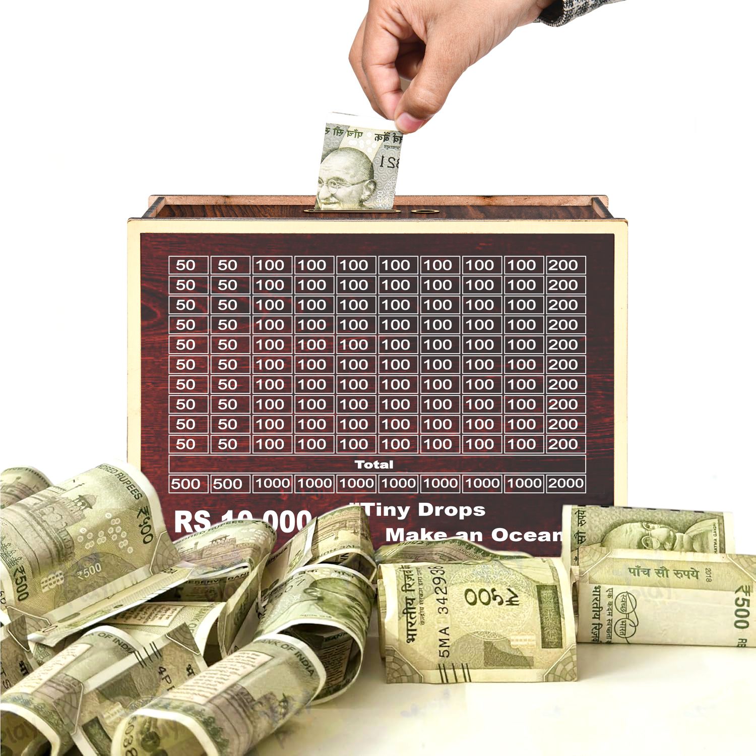 "Wooden Money Saving Box | Piggy Bank | Savings Challenge Box | 10,000K Coin Bank