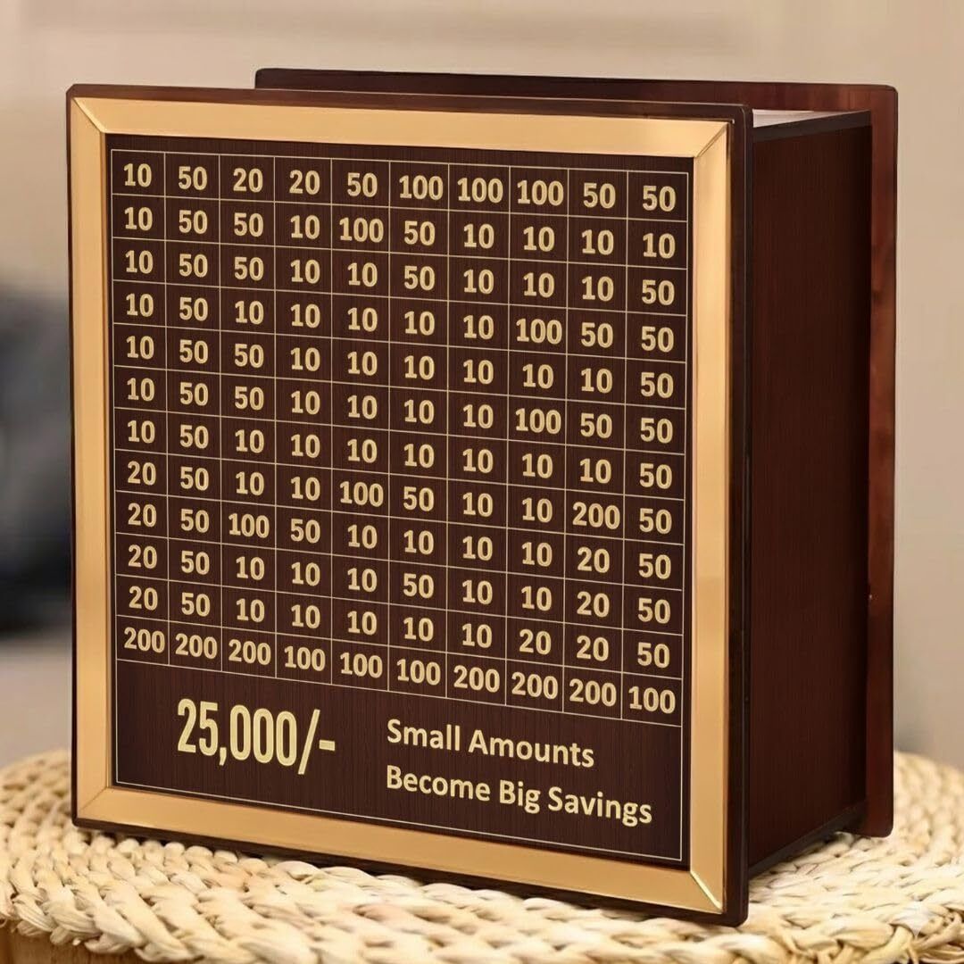 Wooden Piggy Bank ₹25K Saving Challenge Money Box Coin Bank-image-37