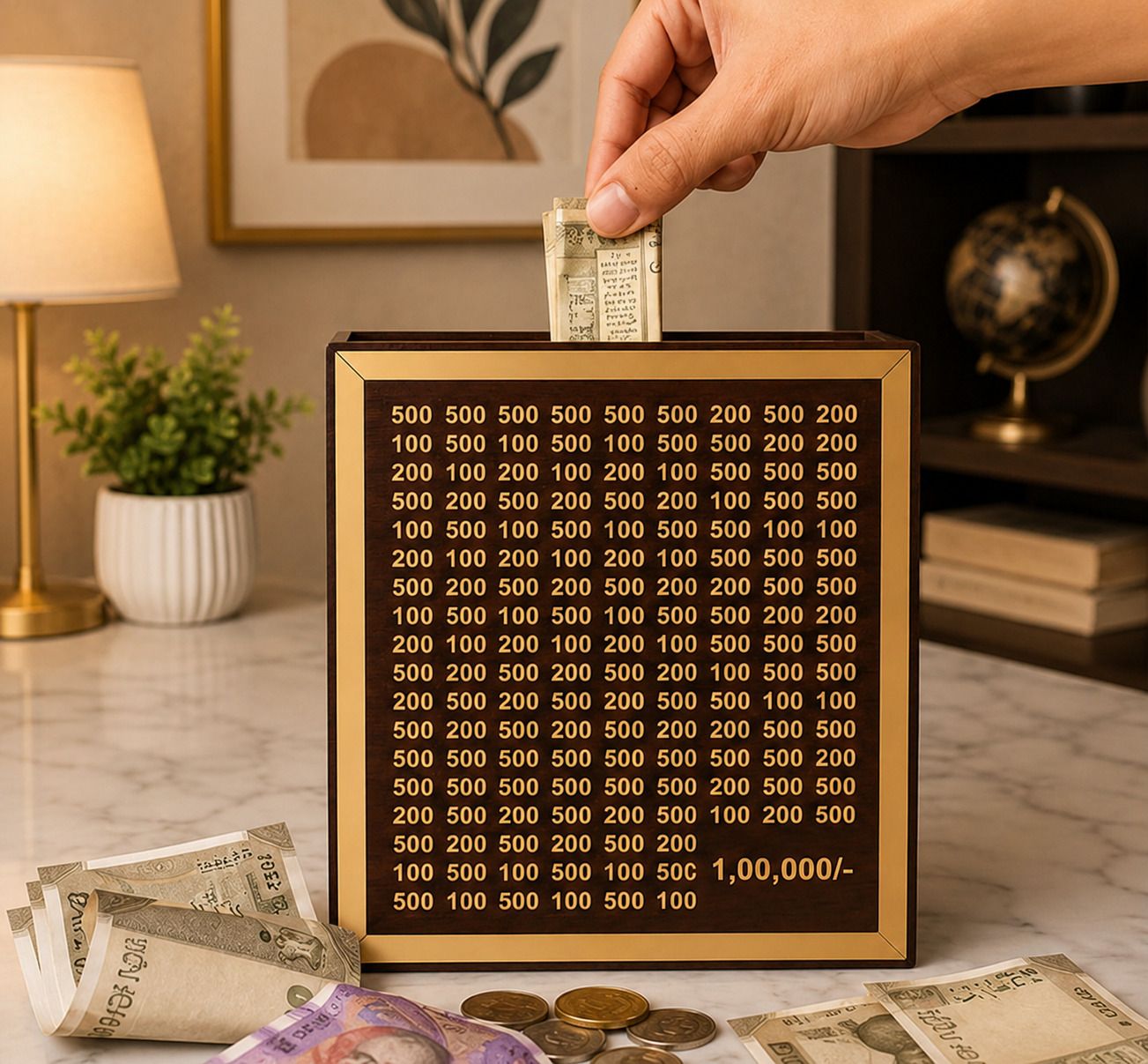 Wooden Money Saving Challenge Box ₹1,00,000 Goal Cash Savings Bank for Adults Coin Bank-image-16