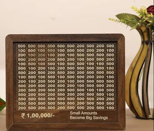Piggy Bank, Money Bank Savings Plan Wooden Money Box with Counter Rs 100000 Coin Bank