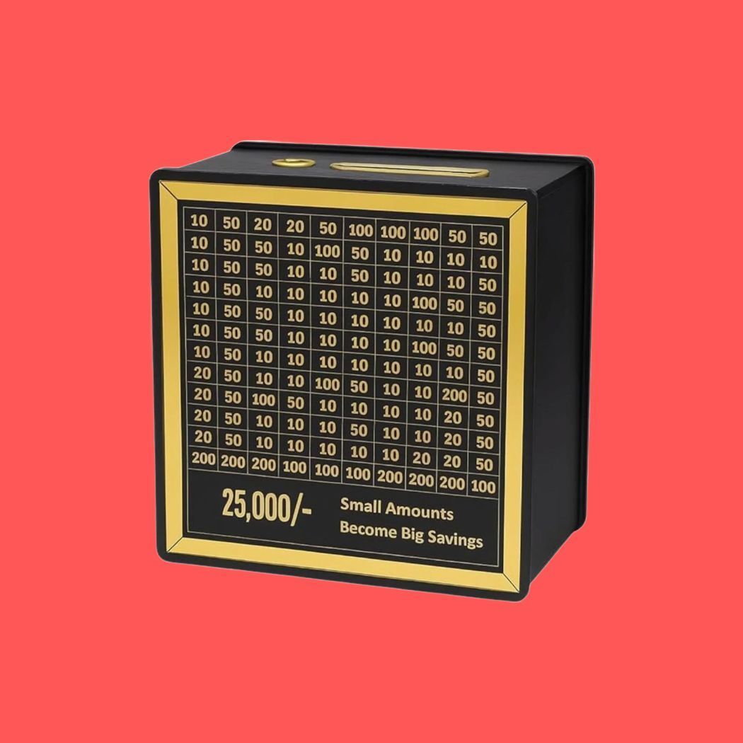 25000 Money Saving Wooden Coin Bank | Stylish Golden Layer Cash Savings Box Coin Bank-image-49