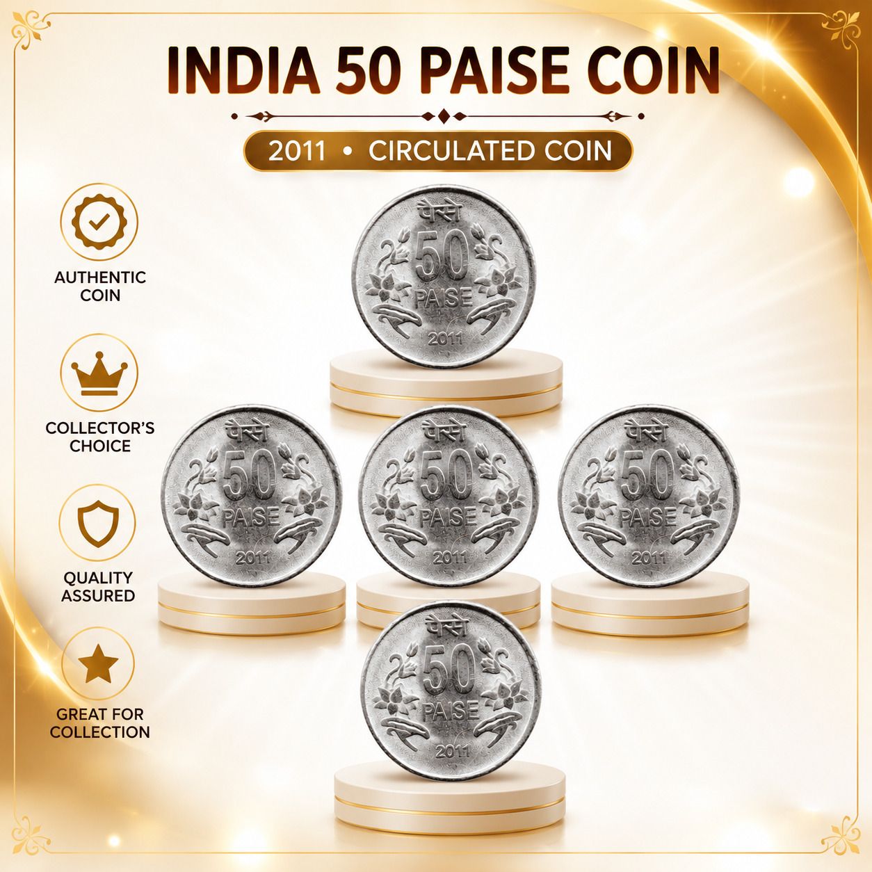 ppecoins 50 Paise Floral Edition Set of 5 Collector's Choice, SS Rare Coin Collection Modern Coin Collection-picture-17