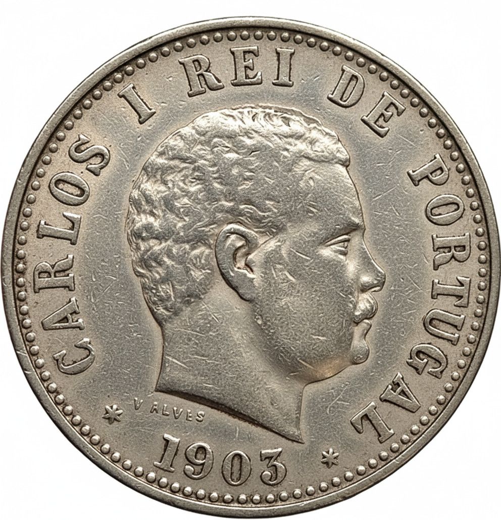 UMA RUPIA 1903 Charles I, Portuguese India Silver Plated old Medieval Coin Collection-image-29
