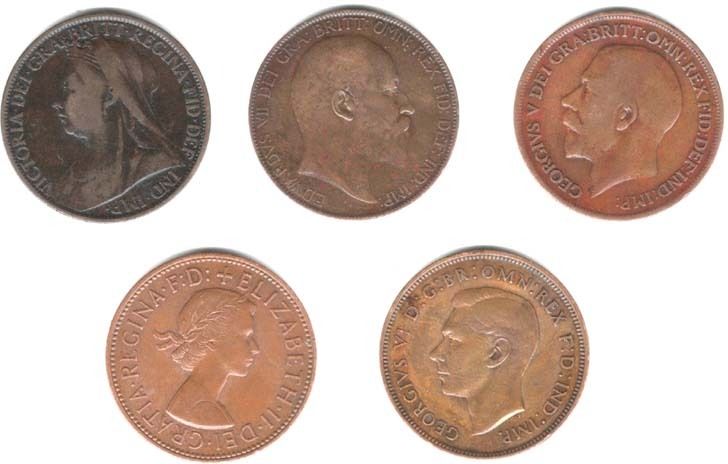 1889-1987 - 5 DIFFERENT 1 PANNY BRITISH 5 COINS SET WT. 9.45 GRAM EACH Ancient Coin Collection-image-9