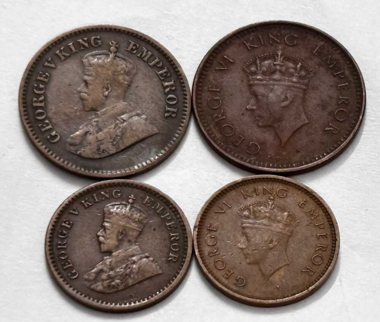 BRITISH INDIA KING V AND VI COPPAR COINS SET OF 4 COINS Medieval Coin Collection-image-47