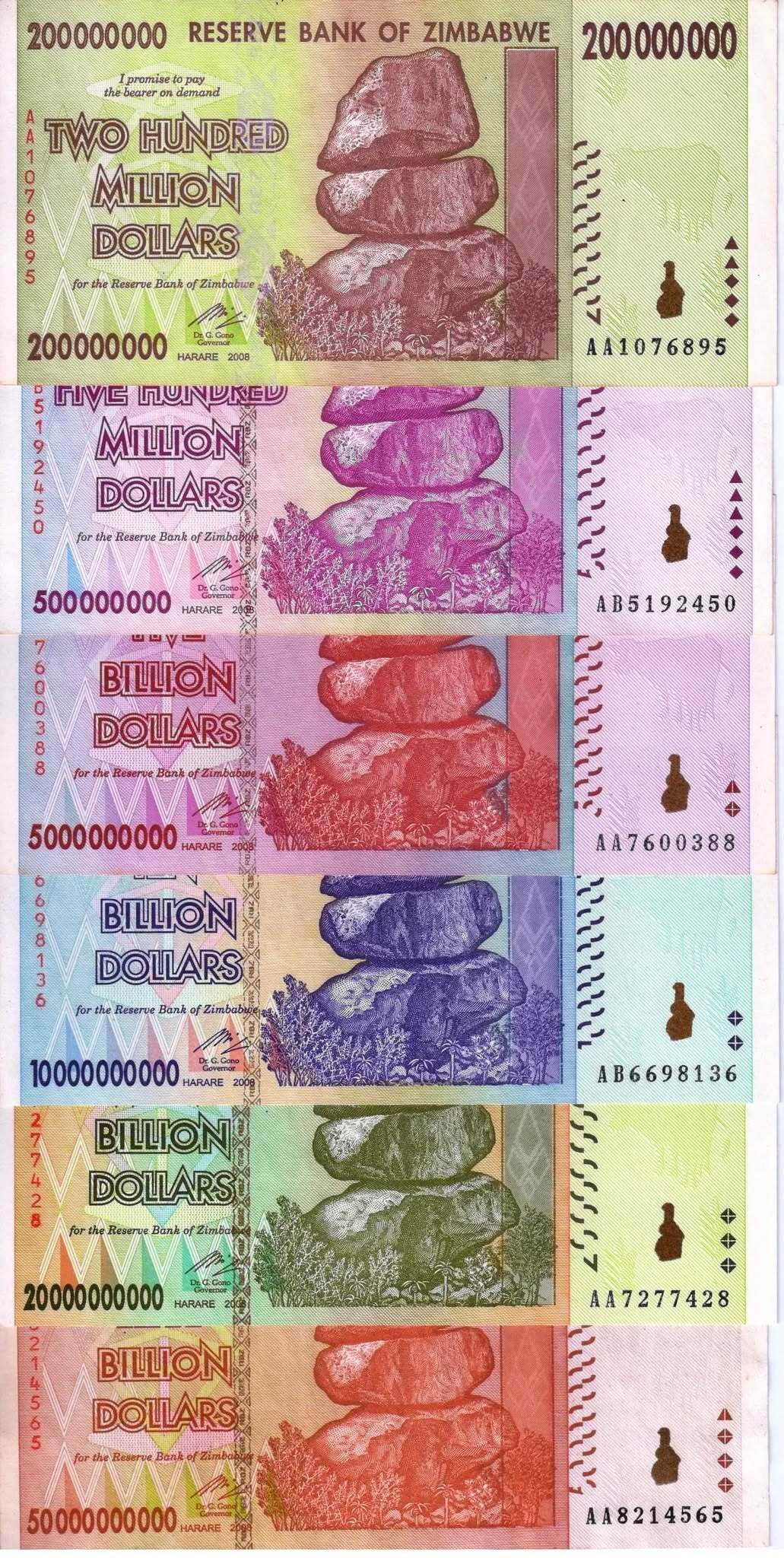 eforest Zimbabwe 200 Million To 50 Billion Dollars 6 Diff. Notes Set 100 % Original Modern Coin Collection-picture-25