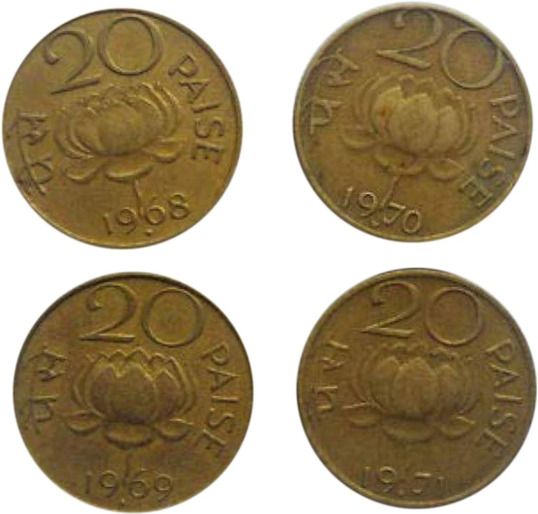 pmw 20 Paise Full Set-4 Coins-1968,1969,1970,1971-Nickel Brass Coin Collection Ancient Coin Collection-picture-24