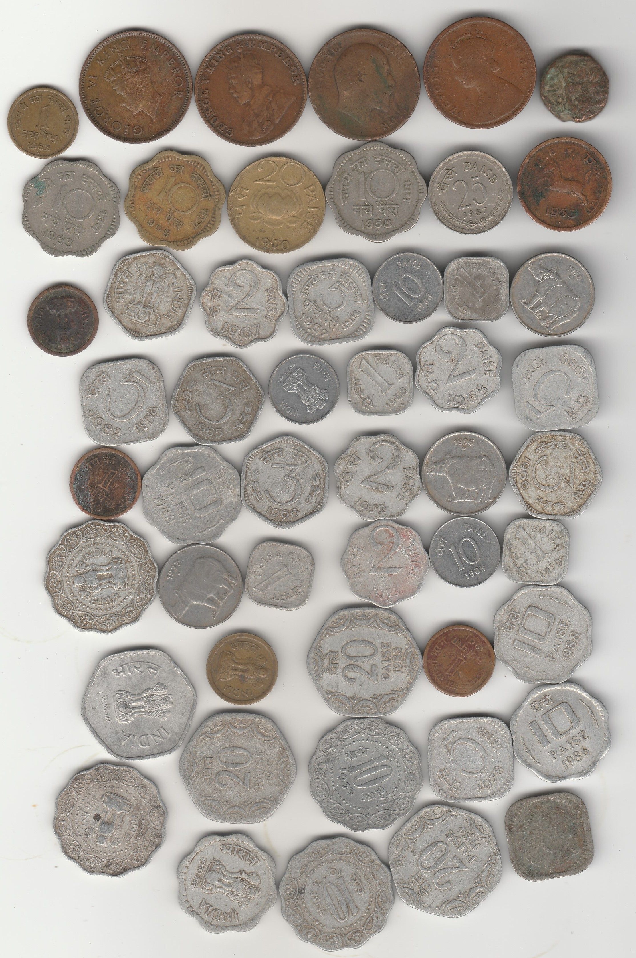 51 different Mughal Indian British Edward Victoria George Kings old coins Modern Coin Collection-image-43