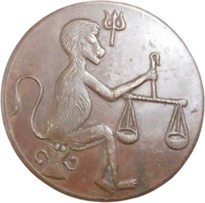UKLMonkey Taraju "OM" 1839 East India Co. Copper Coin Ancient Coin Collection-image-3