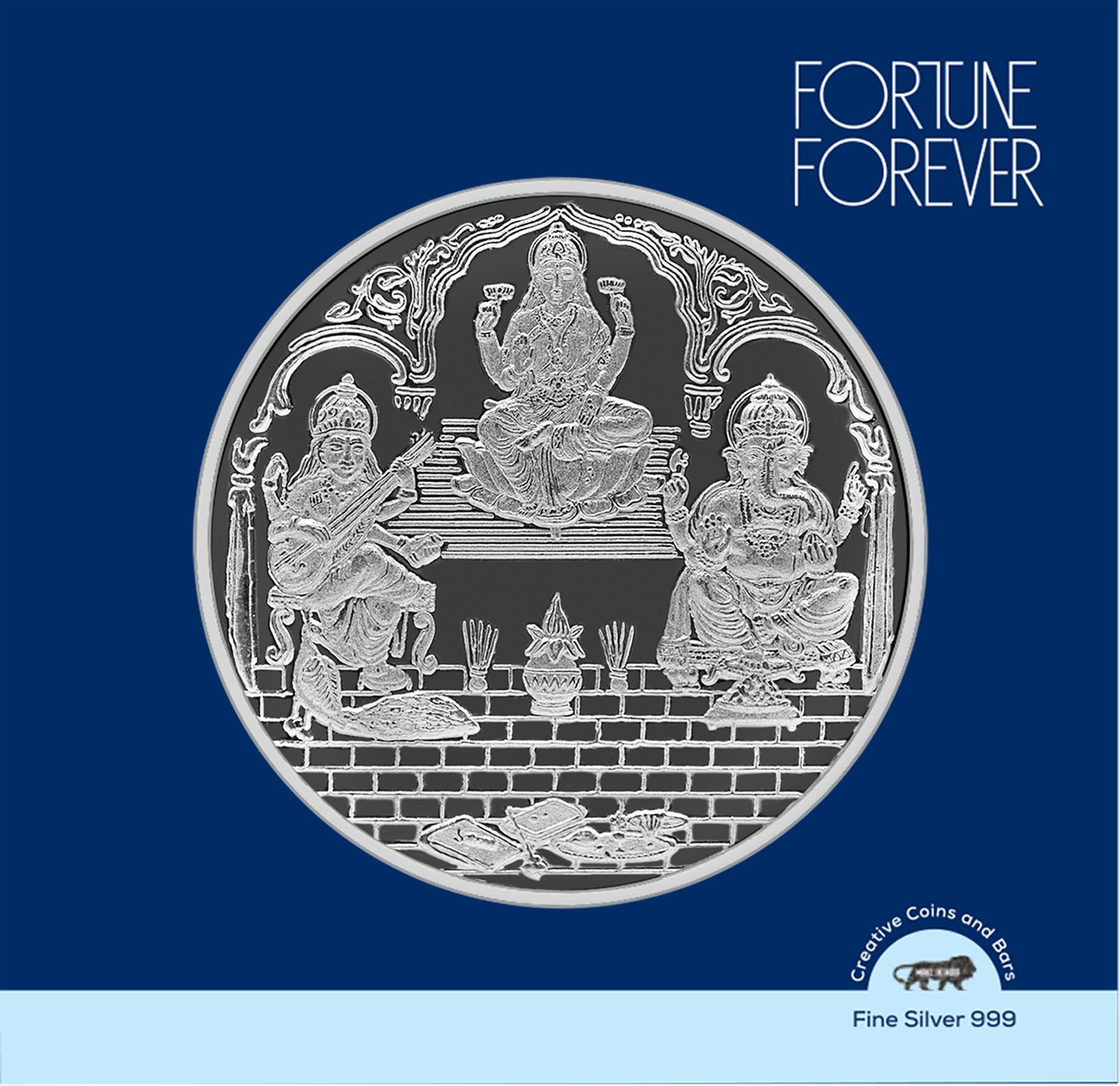 fortune forever Pure Silver 50 Grams Laxmi Ganpati Saraswati Trimurti BIS Hallmarked Round Coin with Blister Card S 999 50 g Silver Coin-picture-12
