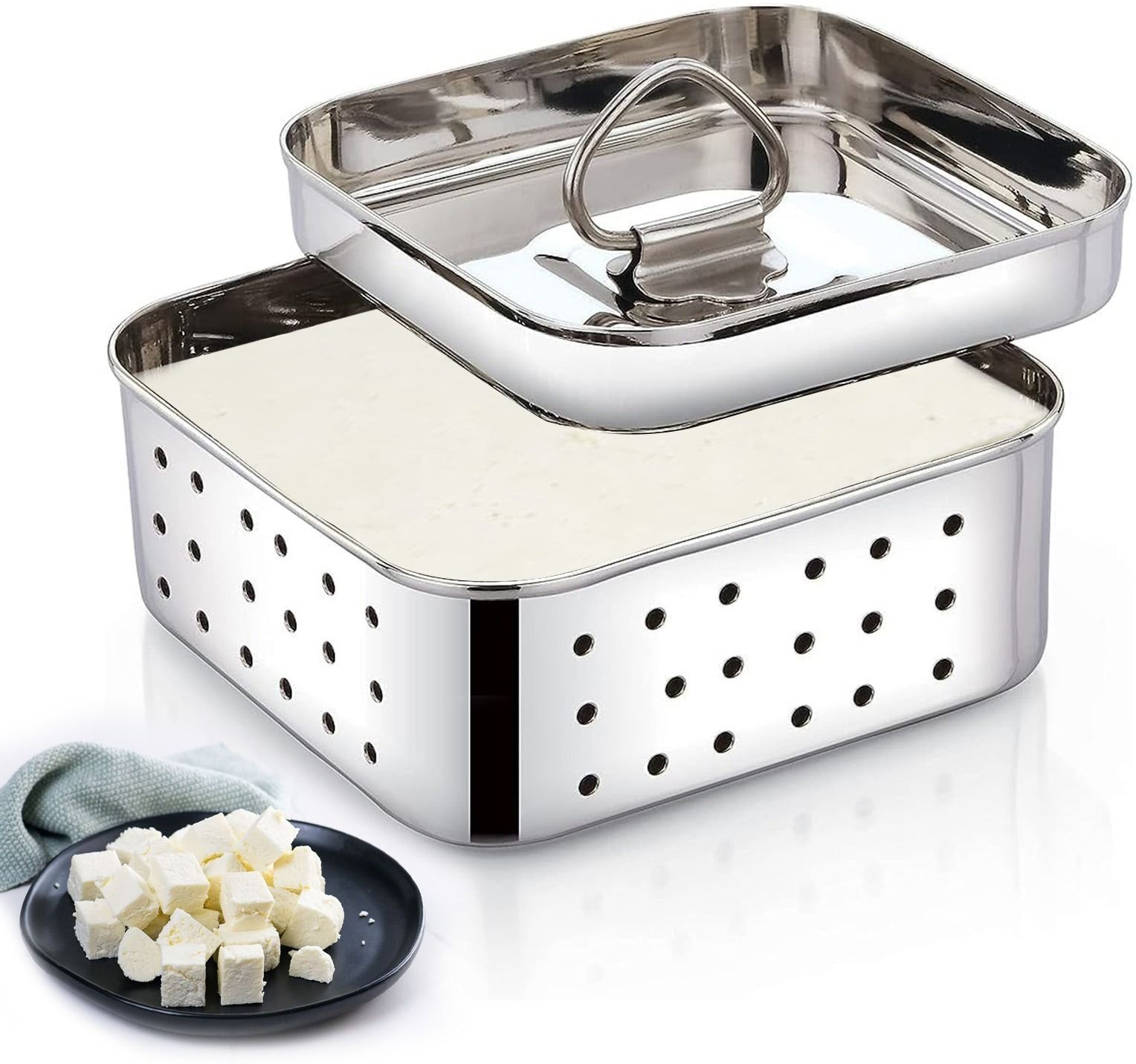 Stainless Steel Square Paneer Maker Mould | Paneer Strainer 500ml,Tofu Maker Collapsible Strainer